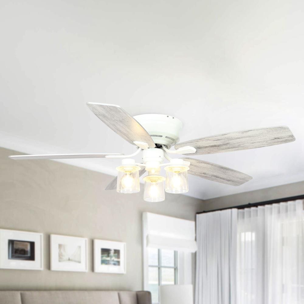 Parrot Uncle F6291WH110V 52-in Flush Mount White with Gray Blades Chandelier Ceiling Fan Light Kit Compatible - Remote Included ( 5 -Blade )