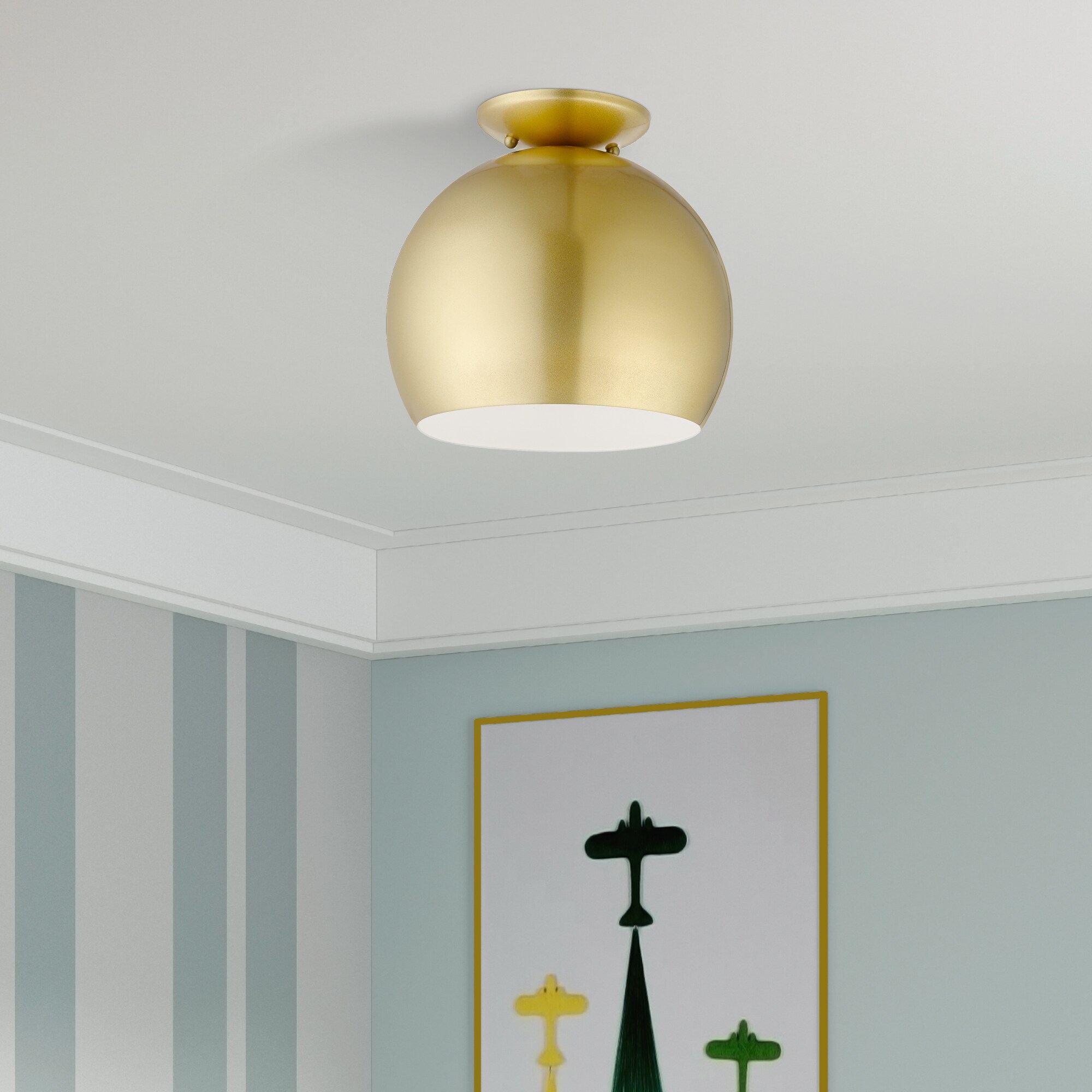 Piedmont Soft Gold Globe Flush Mount with Shiny White Interior