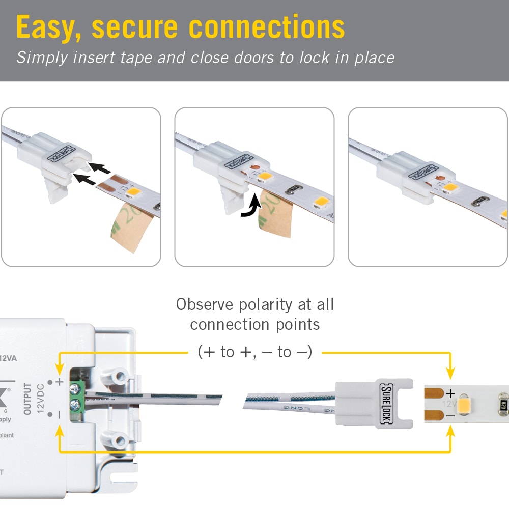 SureLock White LED Tape Light Extension Connector, 48 in, 3 Pack
