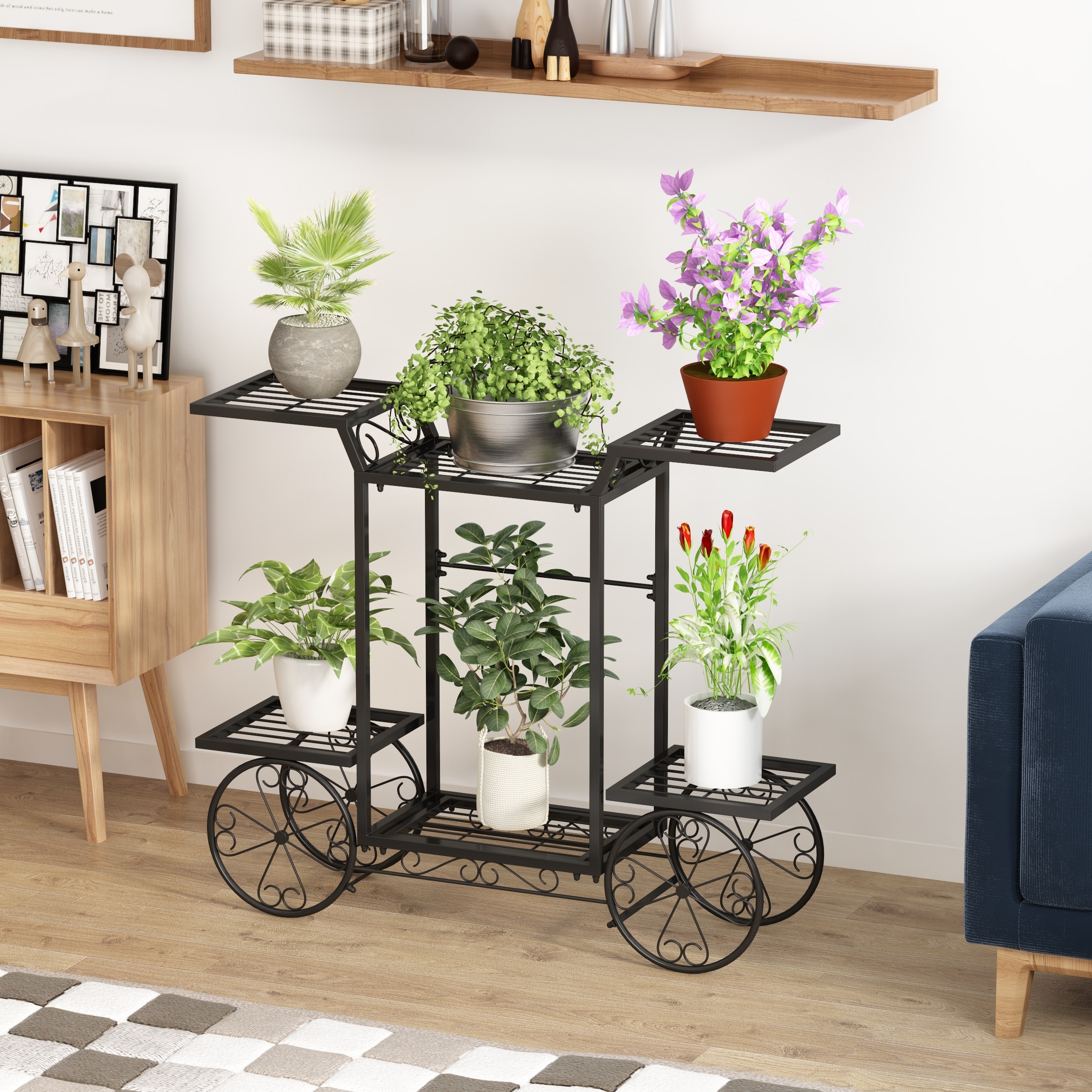 Flower Holder Racks Metal Flower Display Stand Outdoor Garden Plant Holder with 4 Tier Shelves for Indoor Black