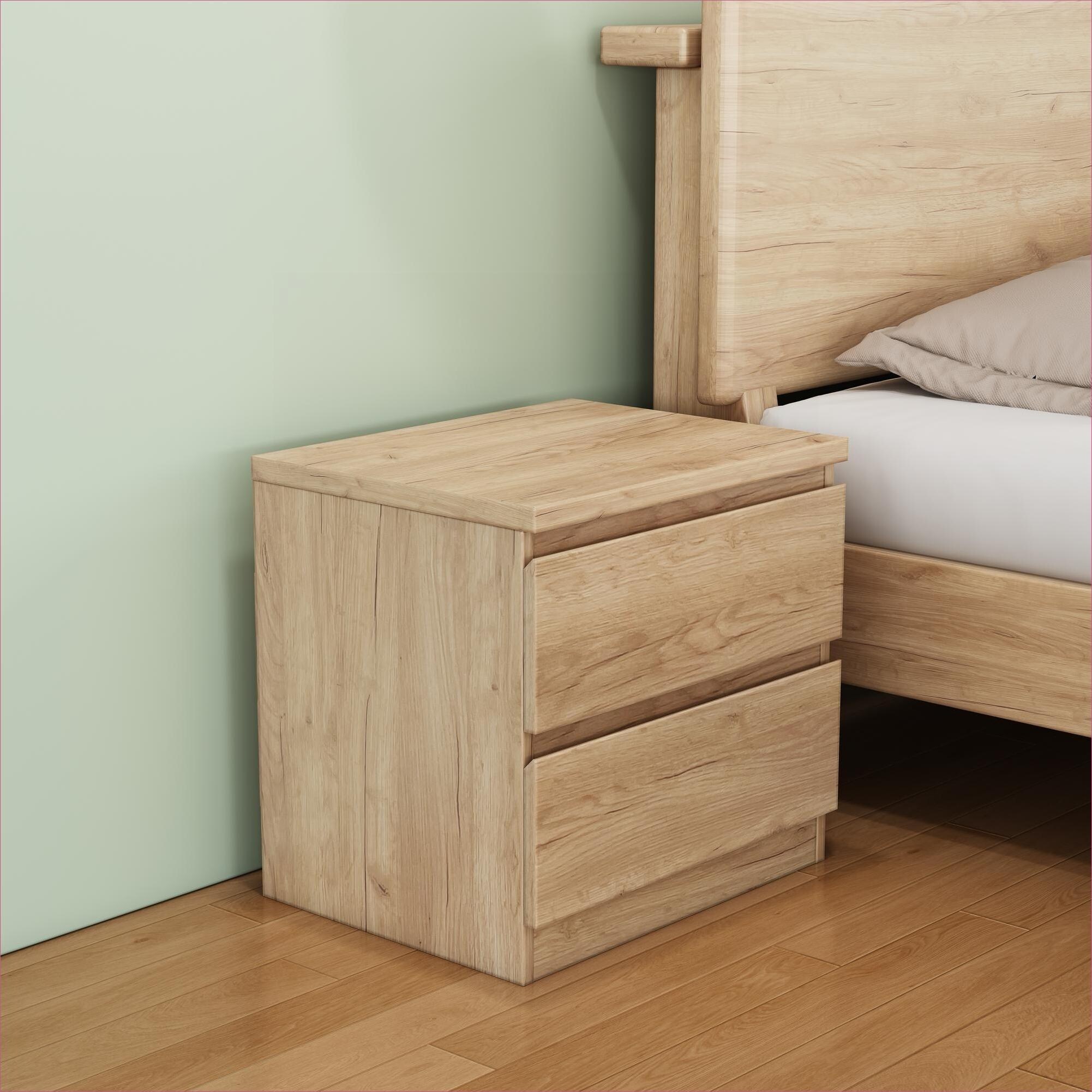 Watnature Light natural particle board 19.7-inch 2-drawer nightstand ...