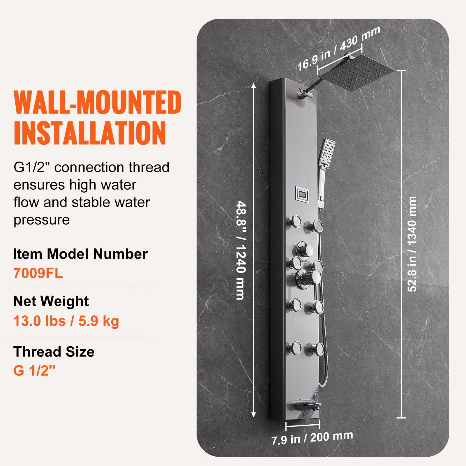 VEVOR SCFTES5CS1MS03389V9 Showerhead-Bar-Panels - View #7
