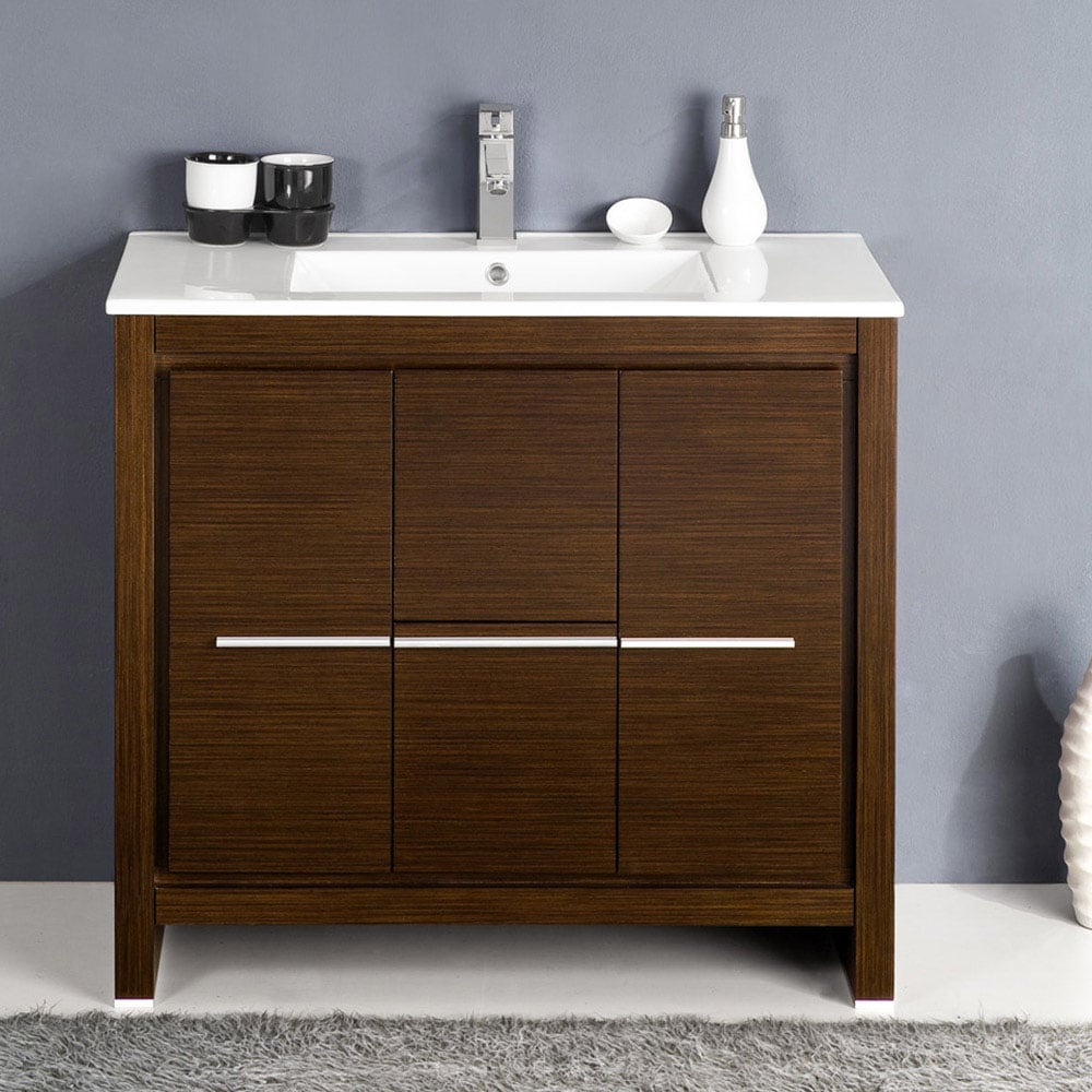 Fresca FCB8136WG-I Allier 36-in Wenge Brown Single sink Bathroom Vanity with White Ceramic Top