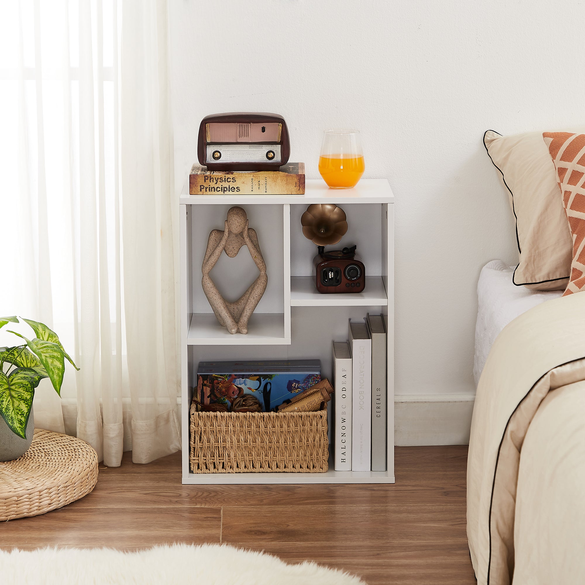 Vecelo LOE-B09-WHT 3 Cube Small Bookshelf Modern Bookcases with Shelves Suit for Common Size Textbook Vertical or Horizontal Cubby Storage Organizer