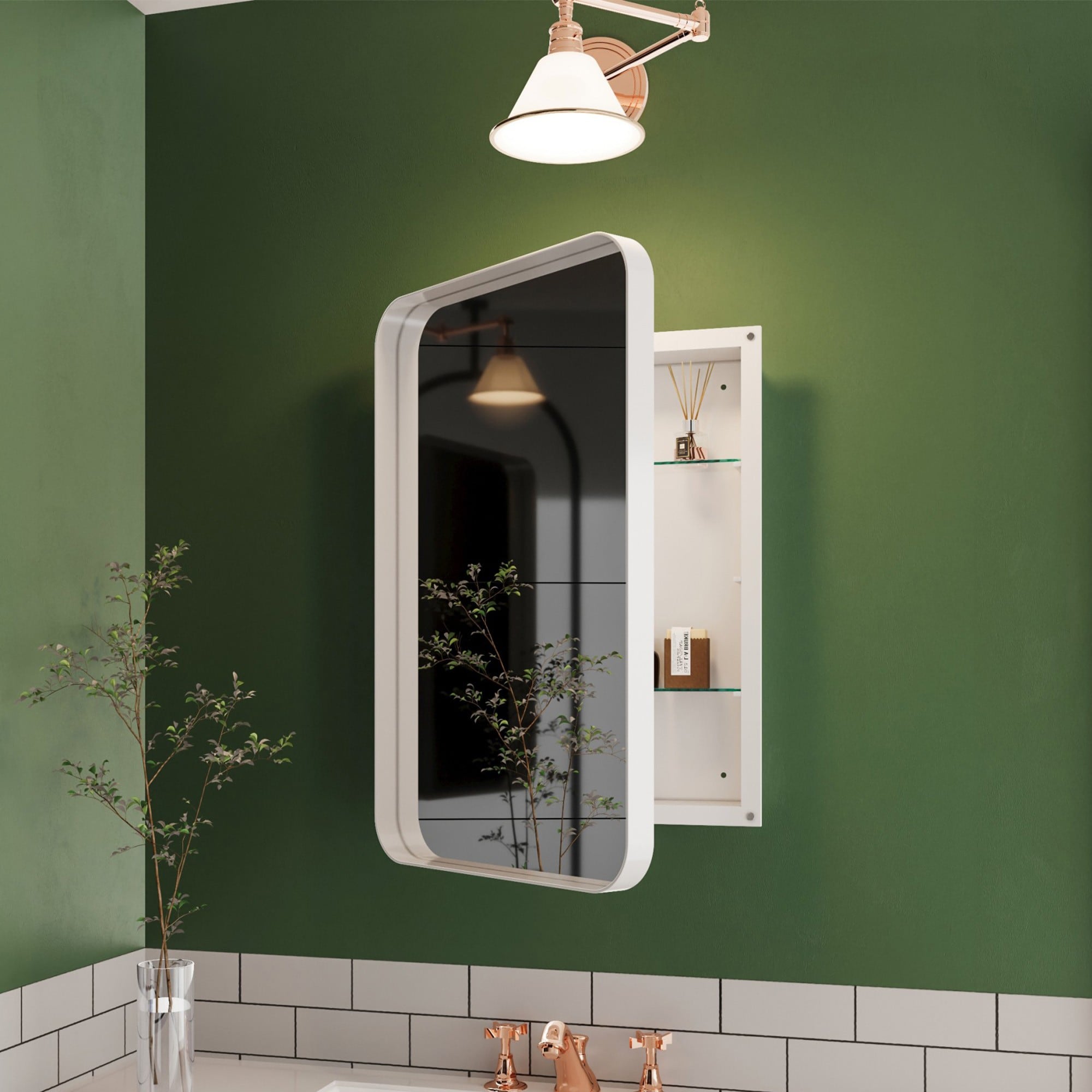 ToolCat BZ-2-45-JYG 16-in x 24-in Fog Free Surface/Recessed Mount White Mirrored Rectangle Soft Close Medicine Cabinet