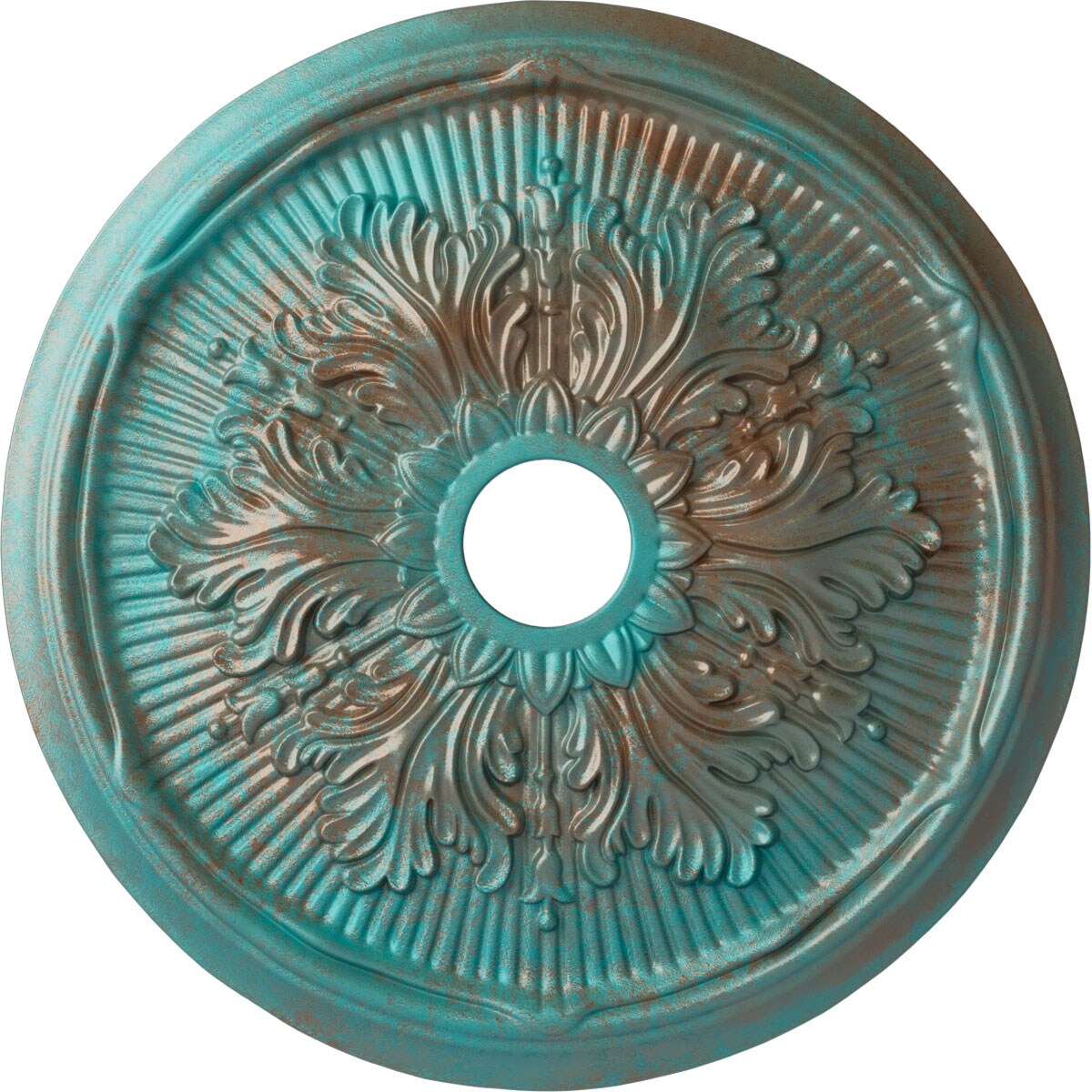 Ekena Millwork CM23LUCGS Luton Leaf 23.75-in W x 23.75-in L Painted Copper Green Patina Polyurethane Whole Ceiling Medallion