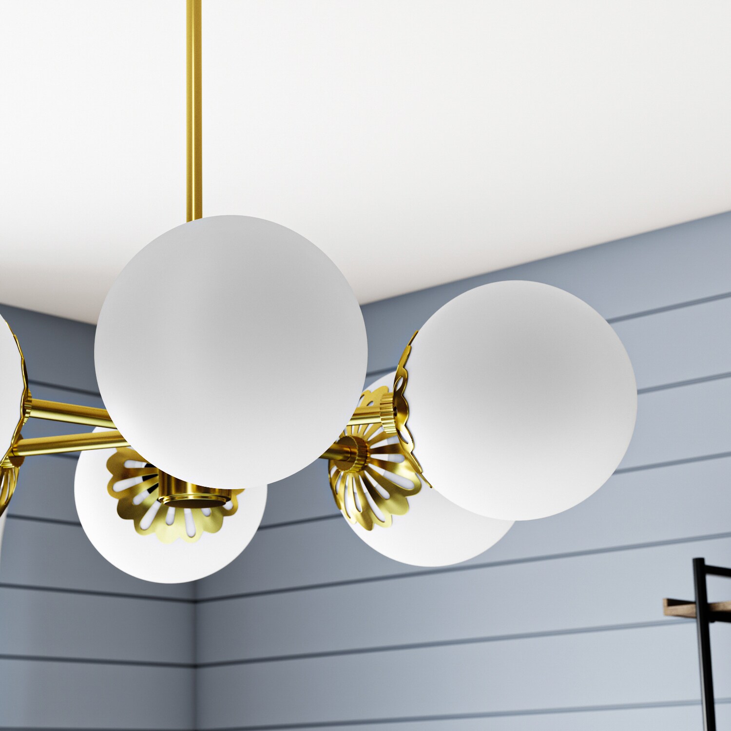 Elegant Aged Brass 6-Light Chandelier with Opal Glass Shades