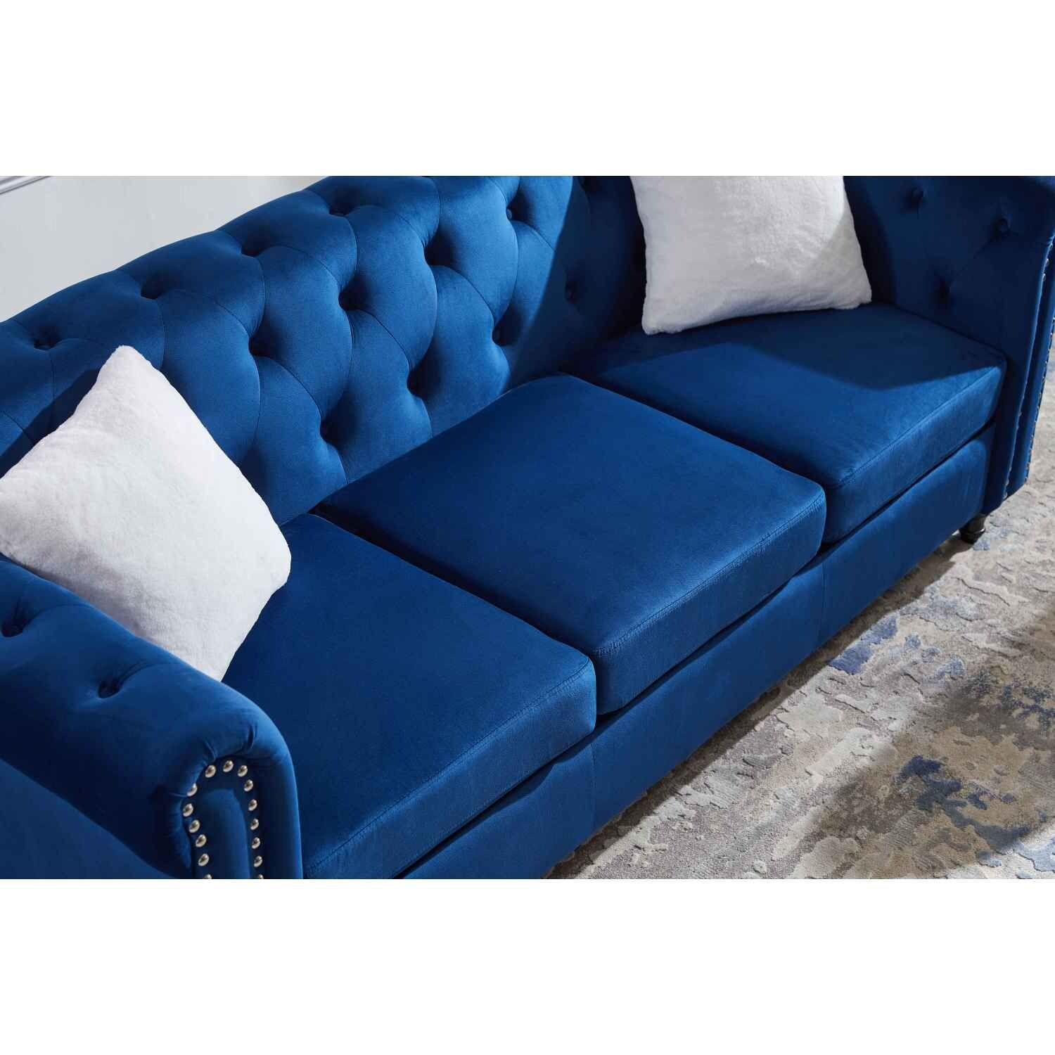 JASMODER Modern Blue Velvet Small Sofa - Contemporary/Modern Style ...