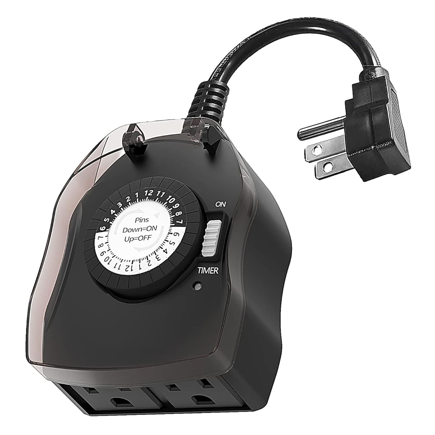 Etokfoks  Outdoor Timer Outlet 24 Hour Mechanical Outdoor Timer for Pool Pump Outdoor Light Timer Waterproof 2 Grounded