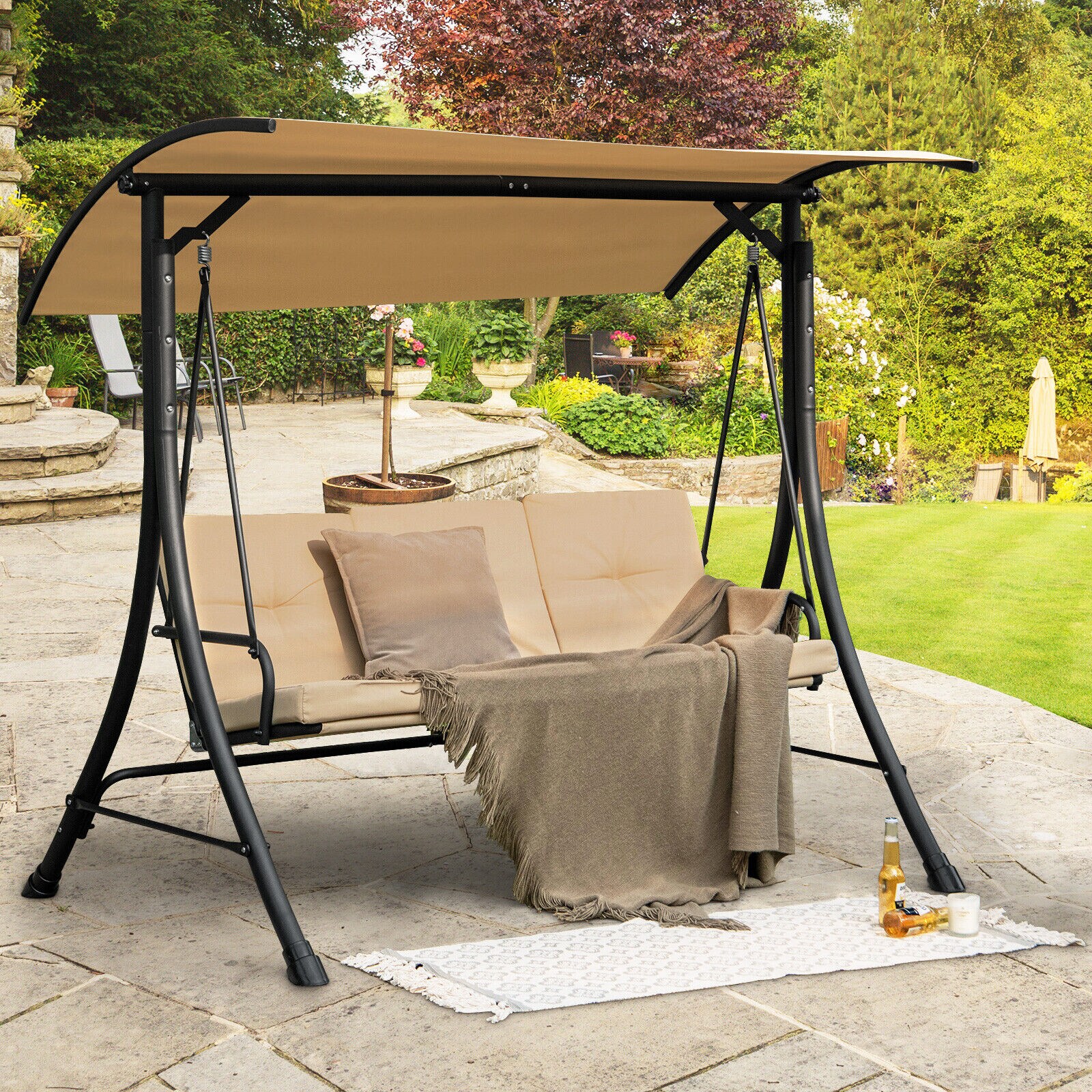 Forclover Swing Glider 2 person Beige Steel Outdoor Swing ASE MF046 at Lowes