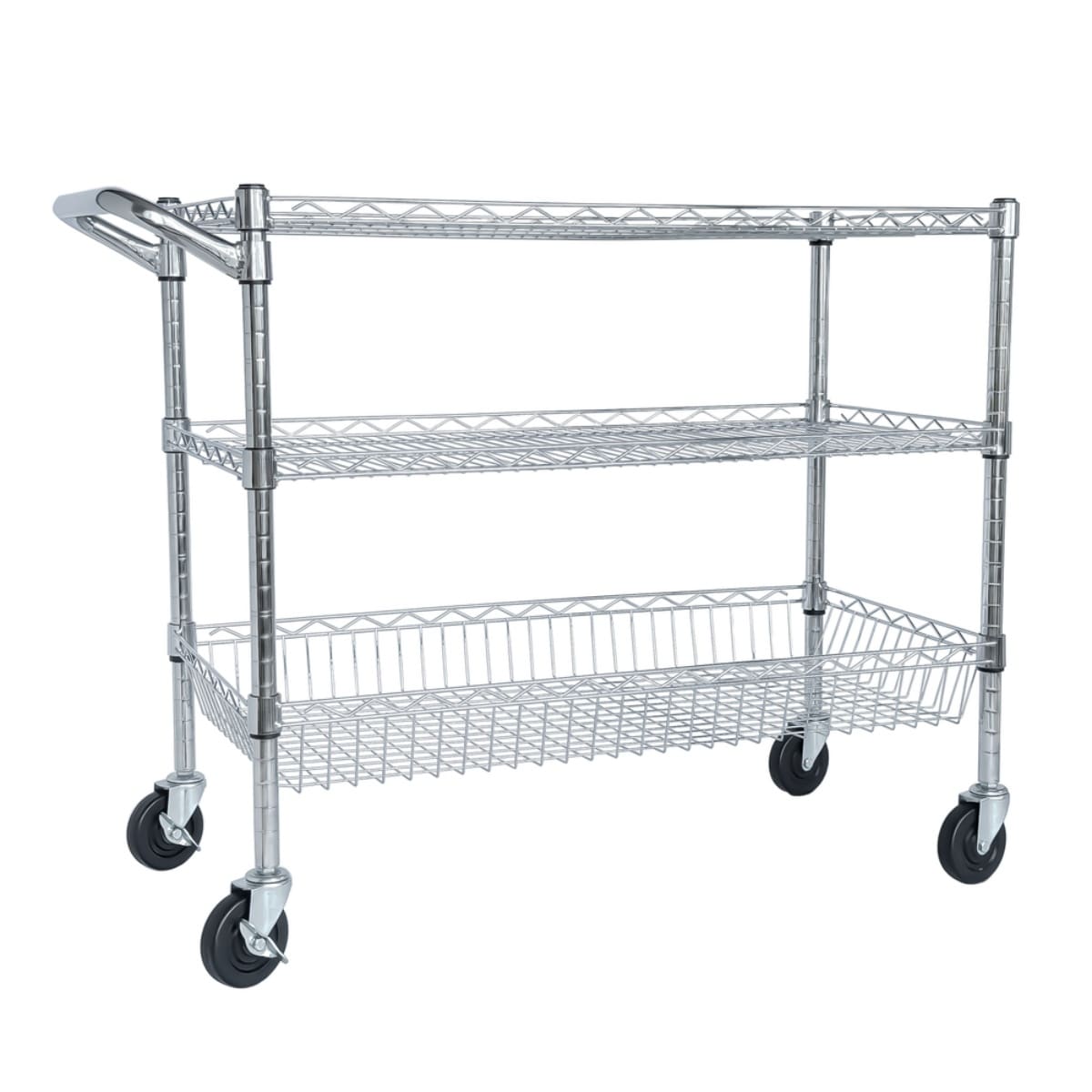 Loheer 32-in 3-Tier Heavy Duty Chrome Metal Rolling Utility Cart with Shelf Liners and Handle #W2660P375086