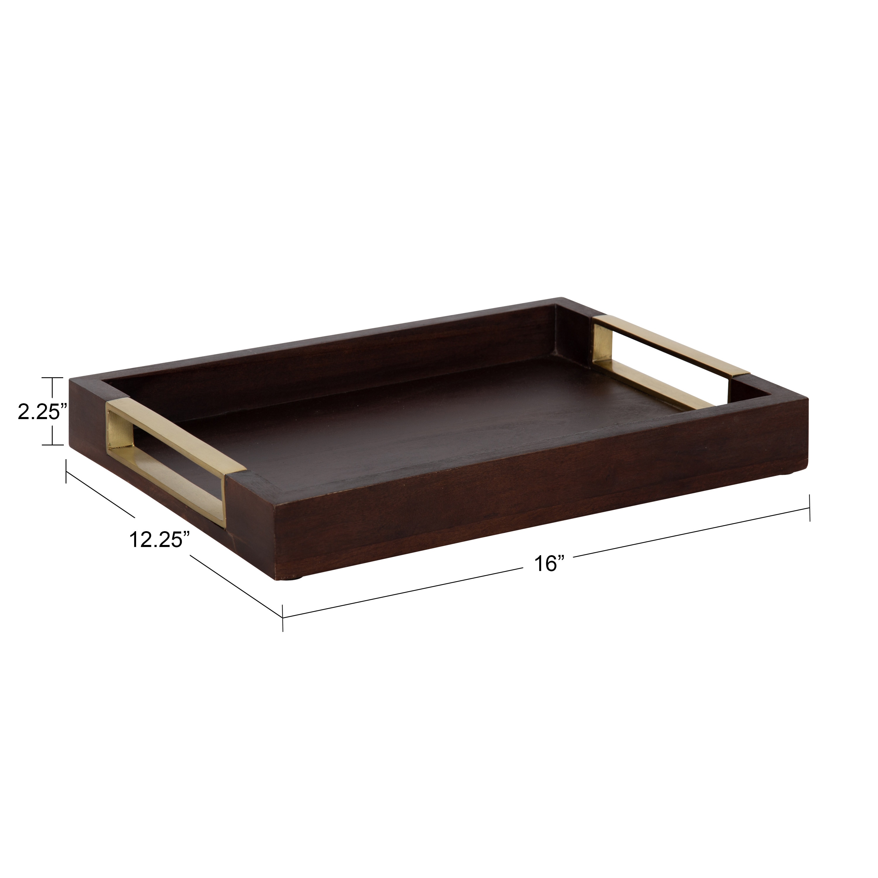 Heller Rectangular Espresso Finish Mango Wood Tray with Nickel-Plated Handles