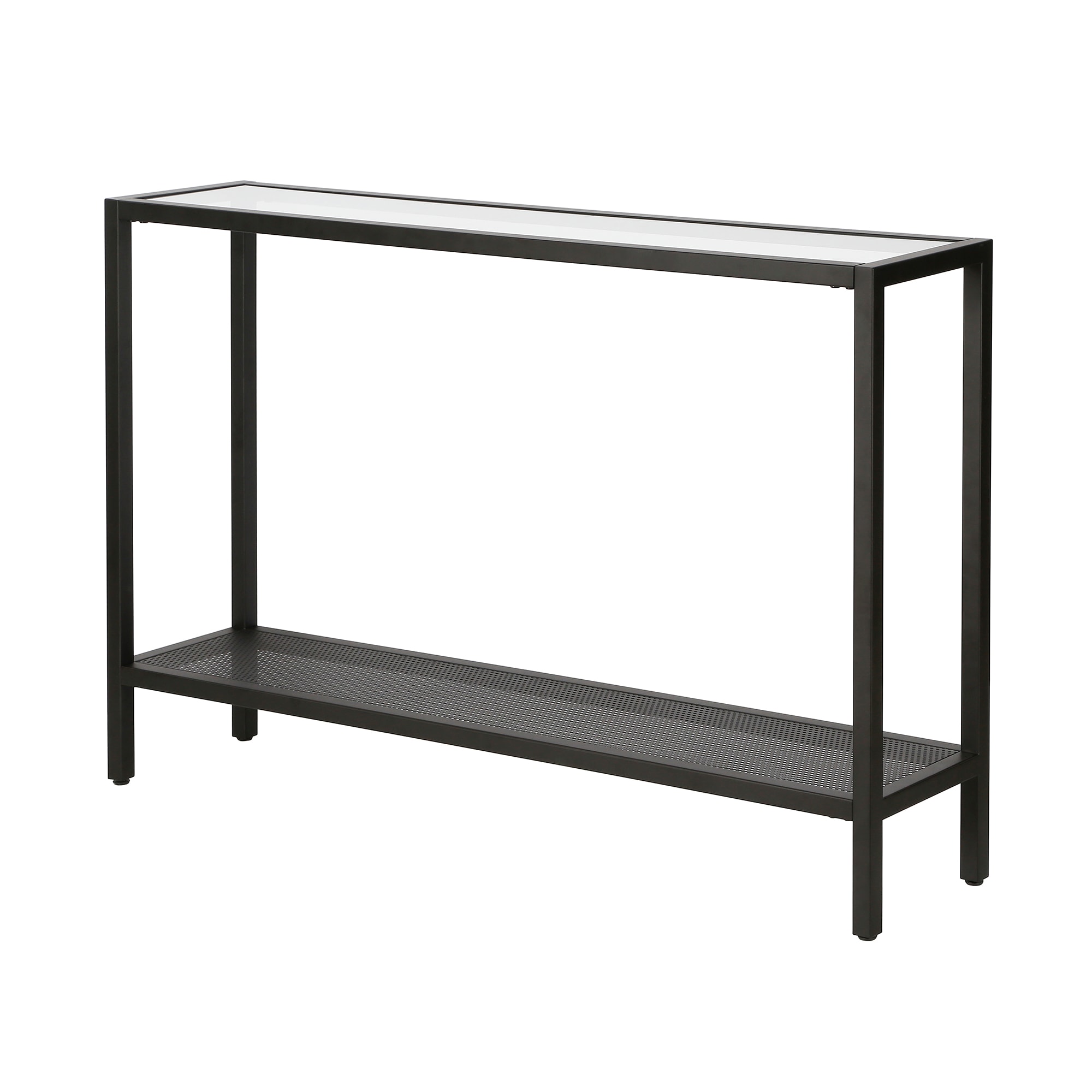 Evelyn&Zoe 46" Blackened Bronze Metal & Glass Console Table with Storage