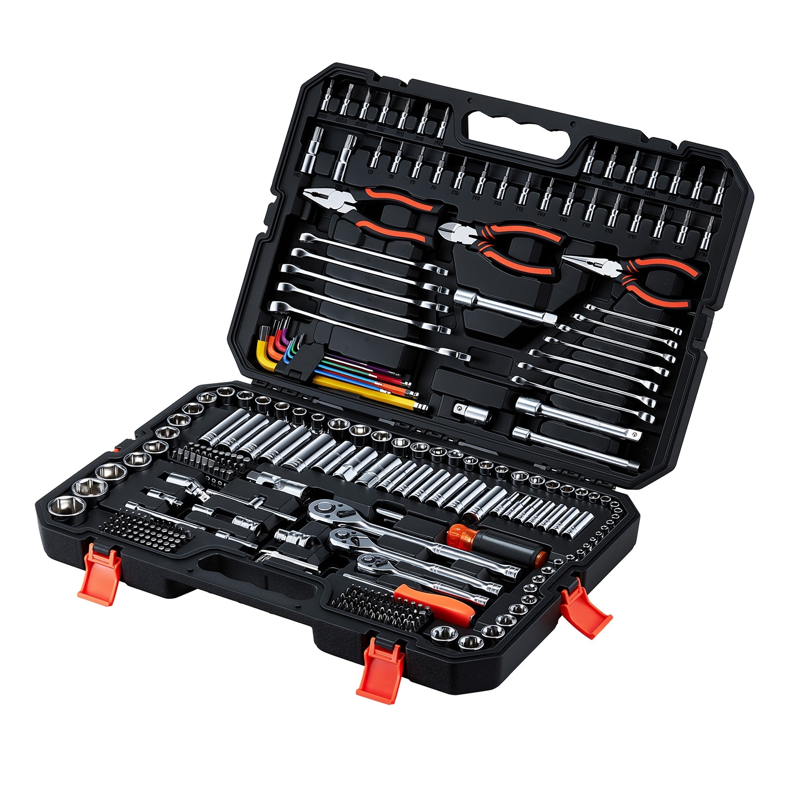 Mecale 314-Piece Mechanics Tool Set 1/4 3/8 1/2 in Drive Metric Sockets Wrenches Bits Case