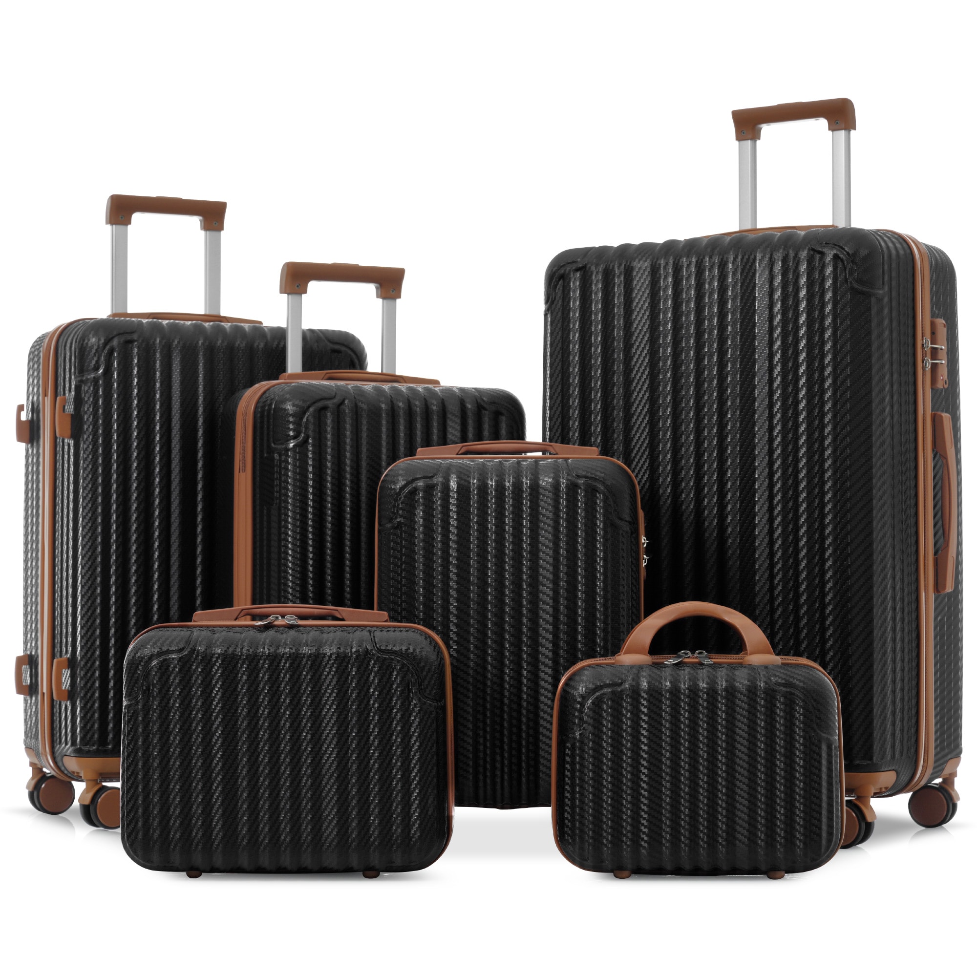 LOVMOR - 6 Piece Luggage Set Durable Hardshell ABS Suitcase with Spinner Wheels TSA Lock Side Ho...