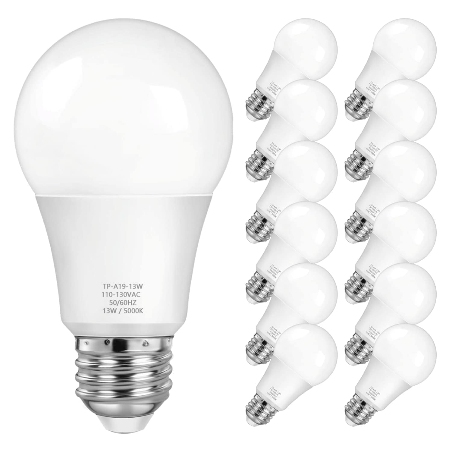 Angel Sar 12 Pack A19 LED Bulbs 5000K Daylight White 100W Equivalent 13W 1500LM E26 Base CRI 85 Non Dimmable for Living Room