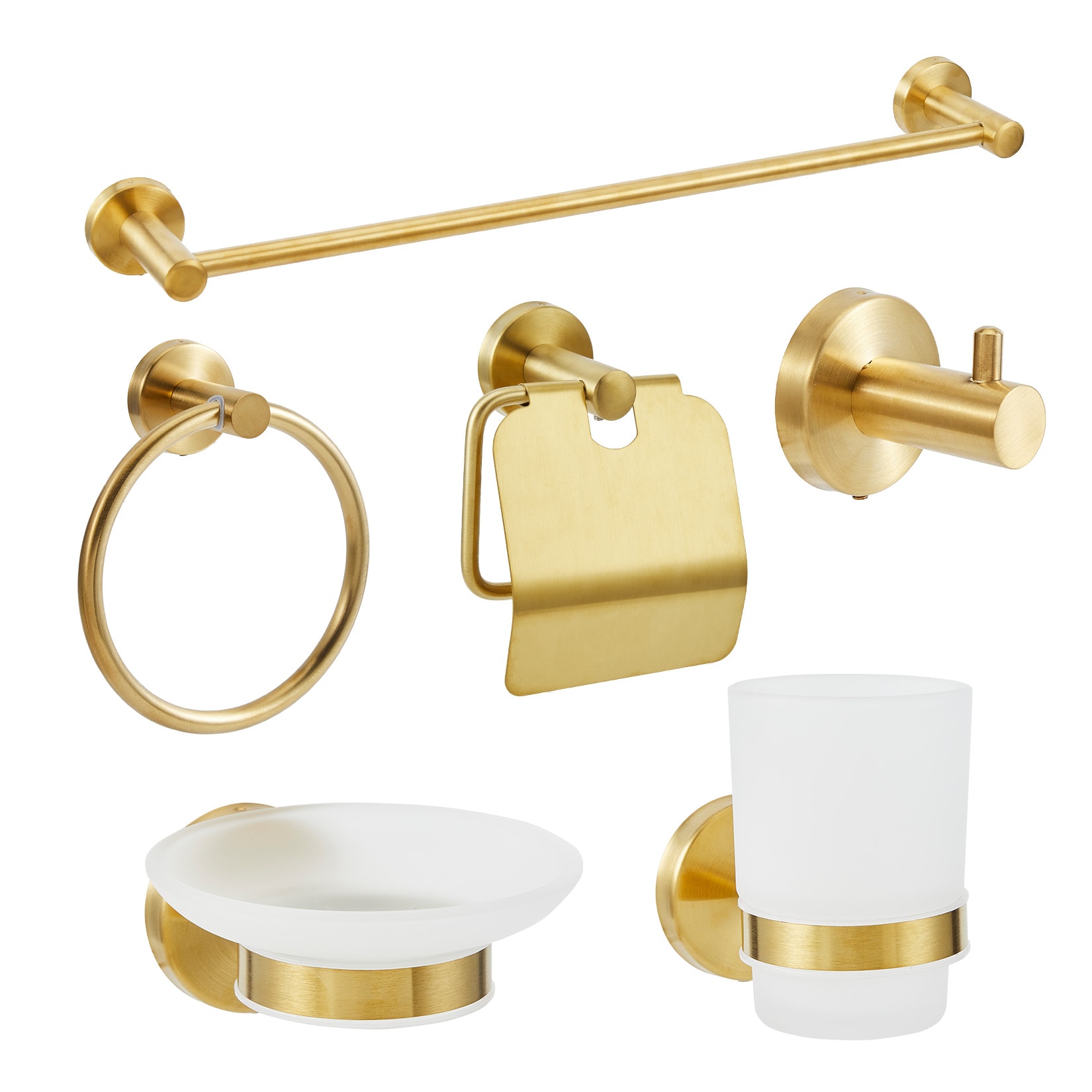 Garvee - Brushed Gold 6 Piece Bathroom Hardware Set Stainless Steel Towel Bar Towel Ring Toilet P...