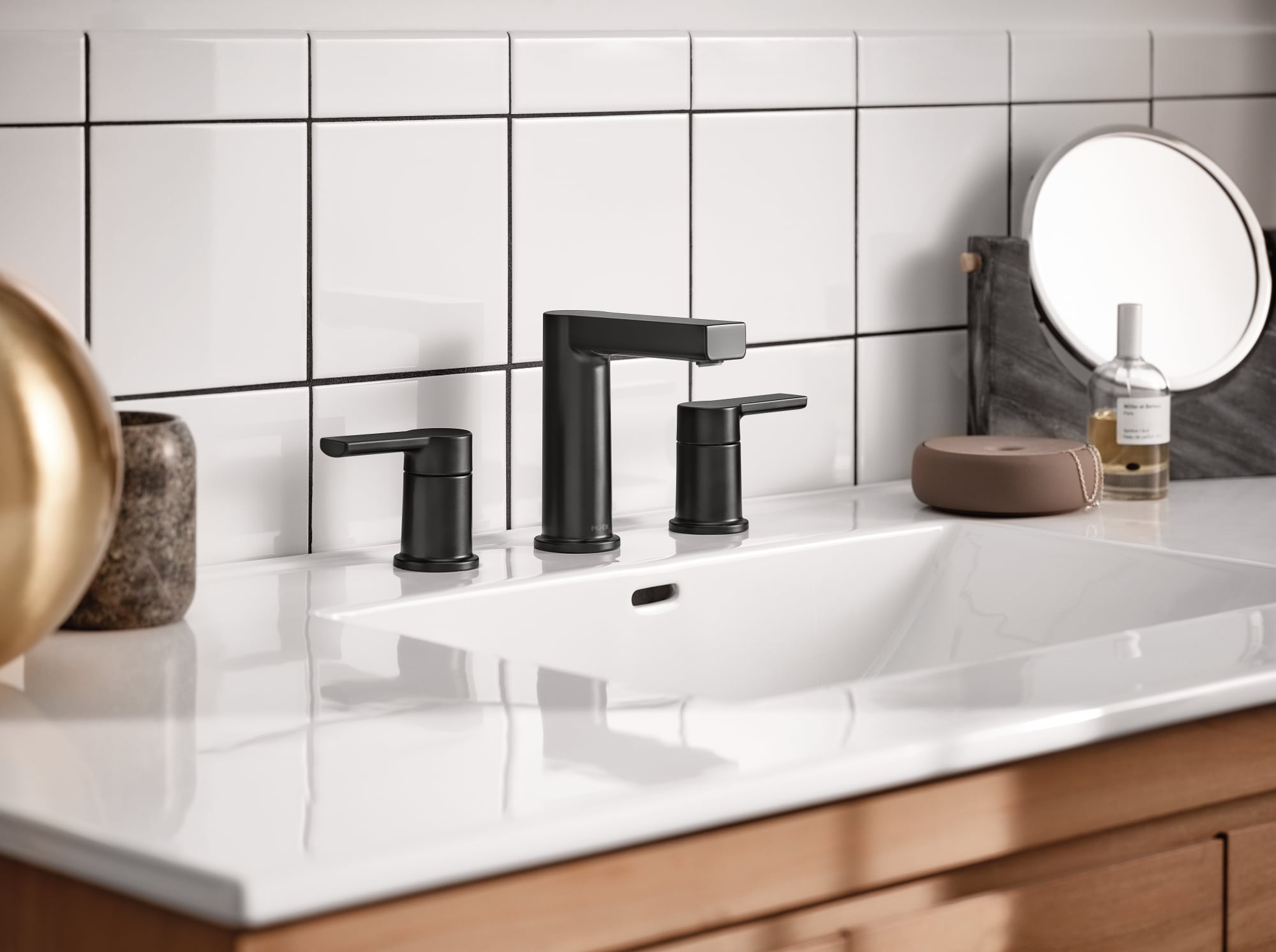 Moen Rinza Matte Black Widespread 2-Handle WaterSense Bathroom Sink Faucet  with Drain in the Bathroom Sink Faucets department at
