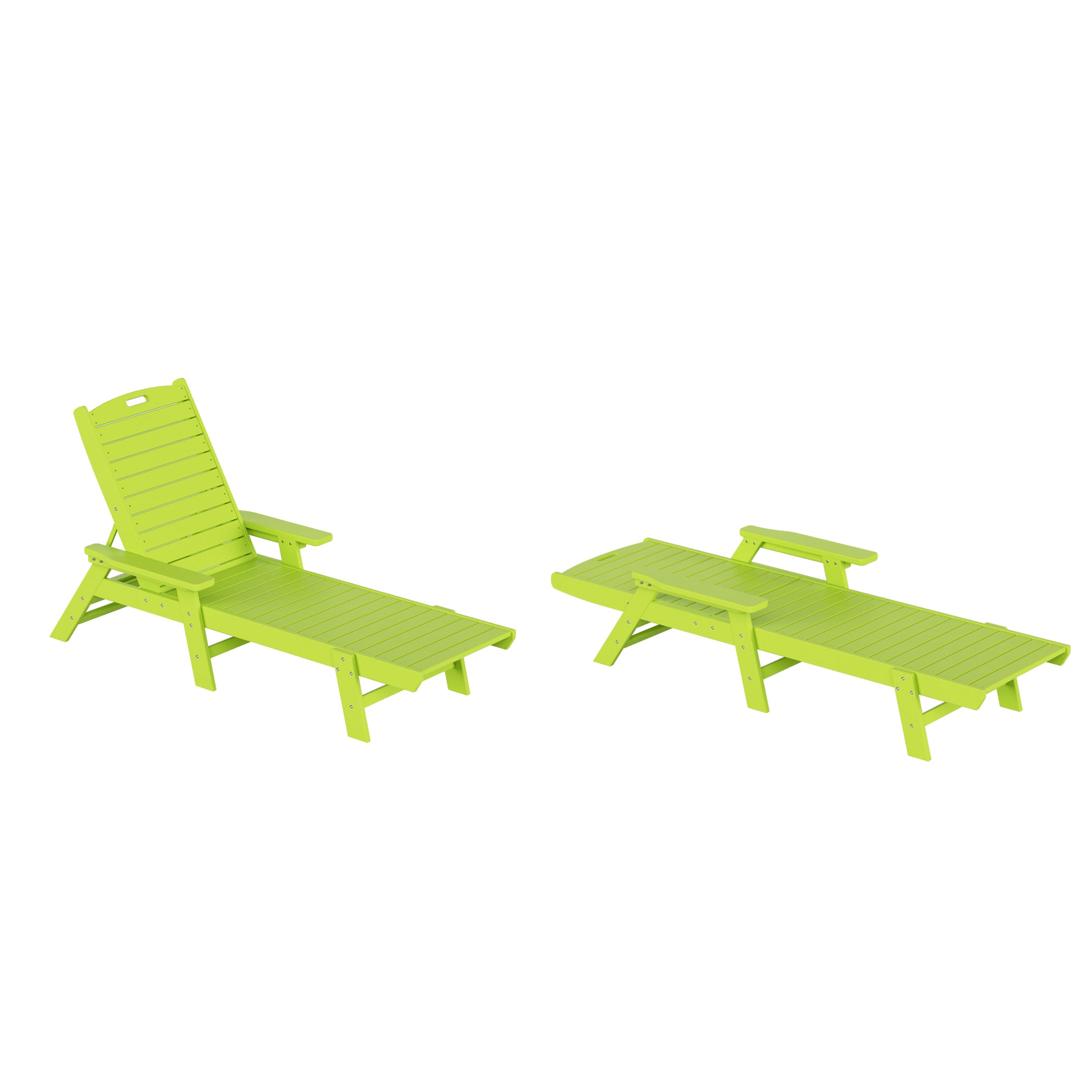 Westin Furniture OP2003-LM-2 Laguna Set of 2 Stackable Lime Green Plastic Frame Stationary Chaise Lounge Chair with Slat Seat