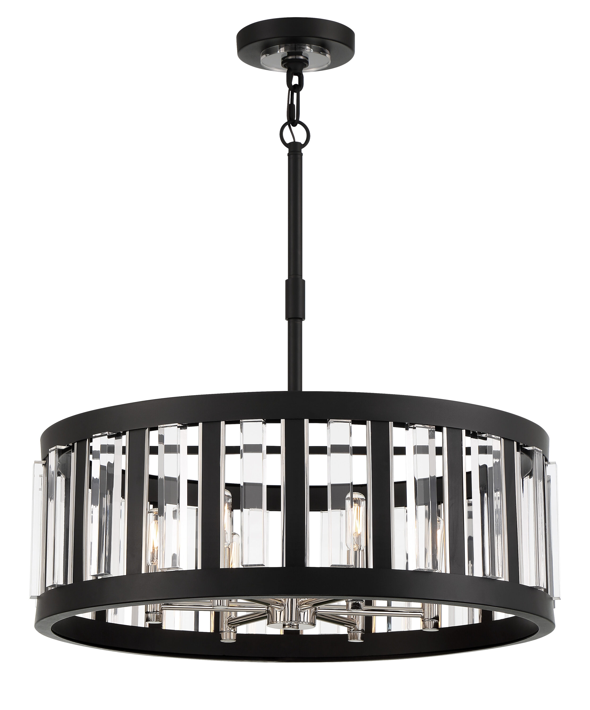 Sand Coal & Polished Nickel Drum Pendant Light with Glass Shade, 6-Light