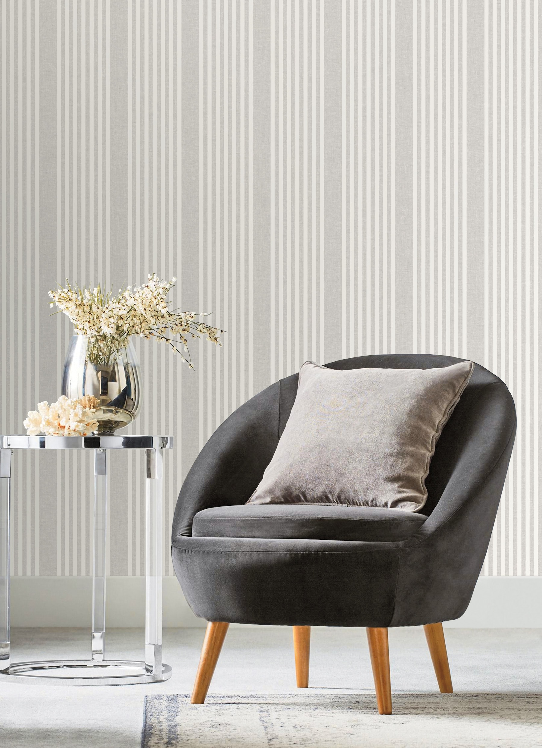 York Wallcoverings SR1582 Stripes Resource Library 60.8-Sq. Feet Gray Non-woven Stripes Prepasted Water Activated Paste Wallpaper