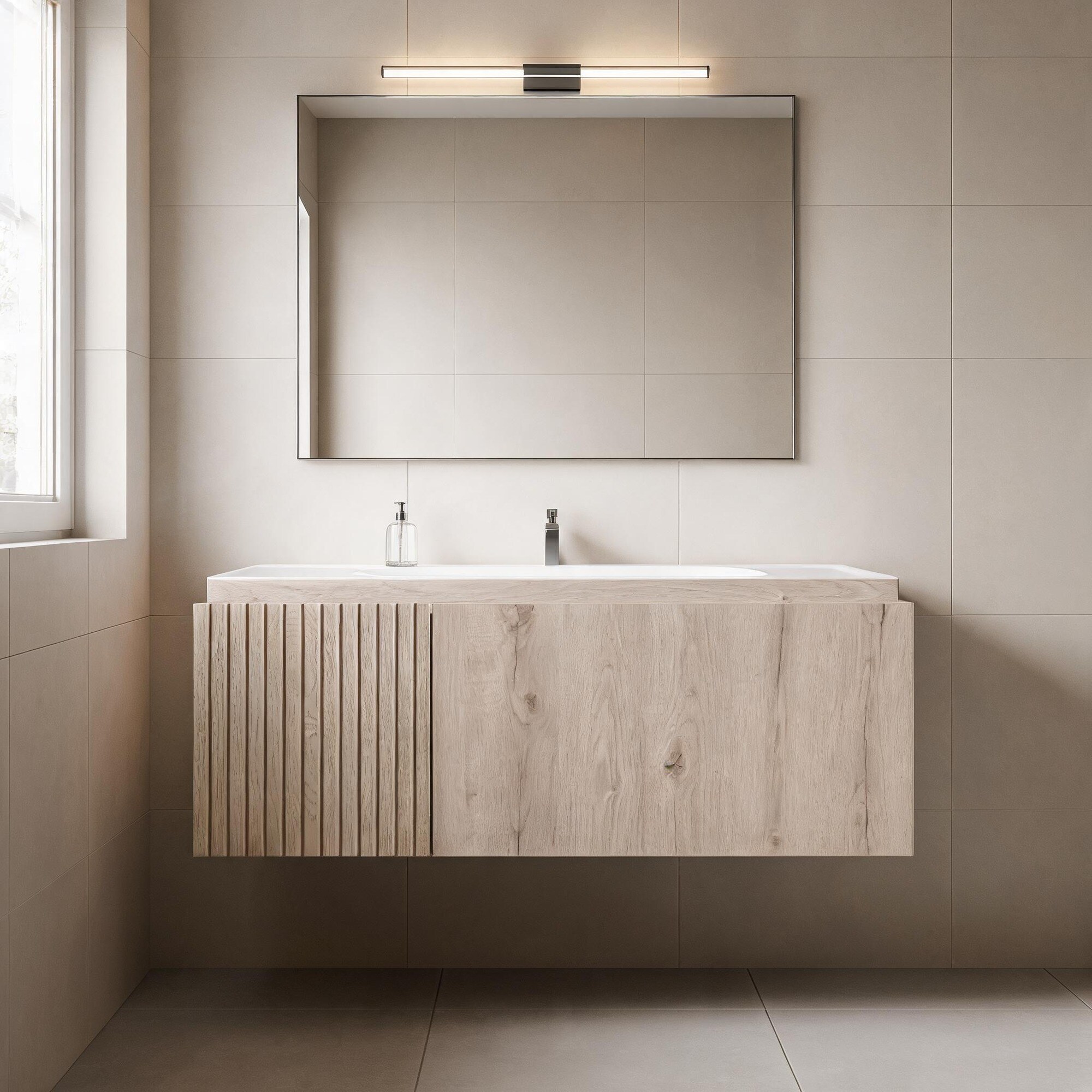 IAK - 36 inch White Oak Woodgrain Plywood Bathroom Vanity Cabinet with Double Doors and One Drawer