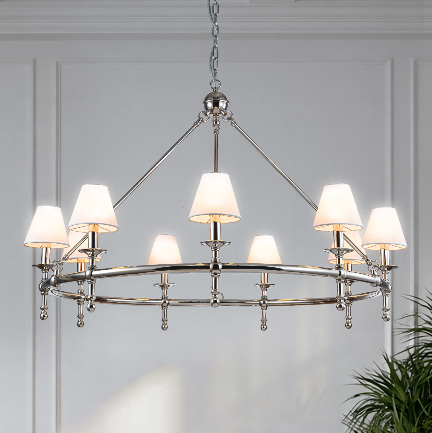 AloaDecor Lighting 9 -Light Polished Nickel Fabric Wrought iron Chandelier