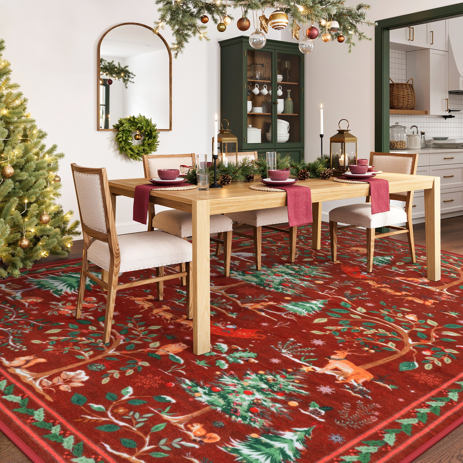 Lahome AR-DYR-687-R2 8x10(ft) Red Short Velvet Christmas Forest Park Soft Rug