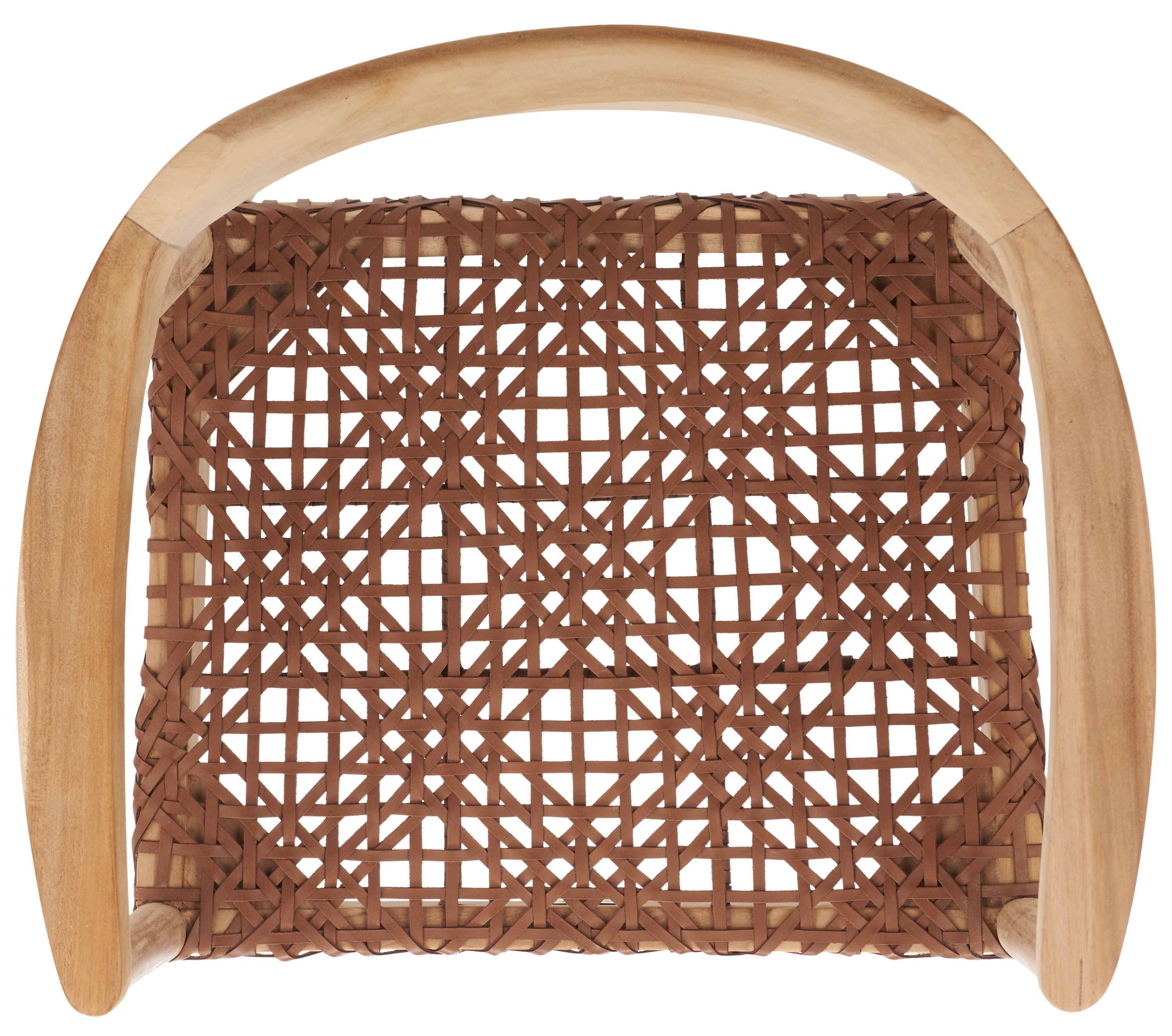 Mid-Century Teak Wood & Woven Leather Accent Chair in Natural Finish