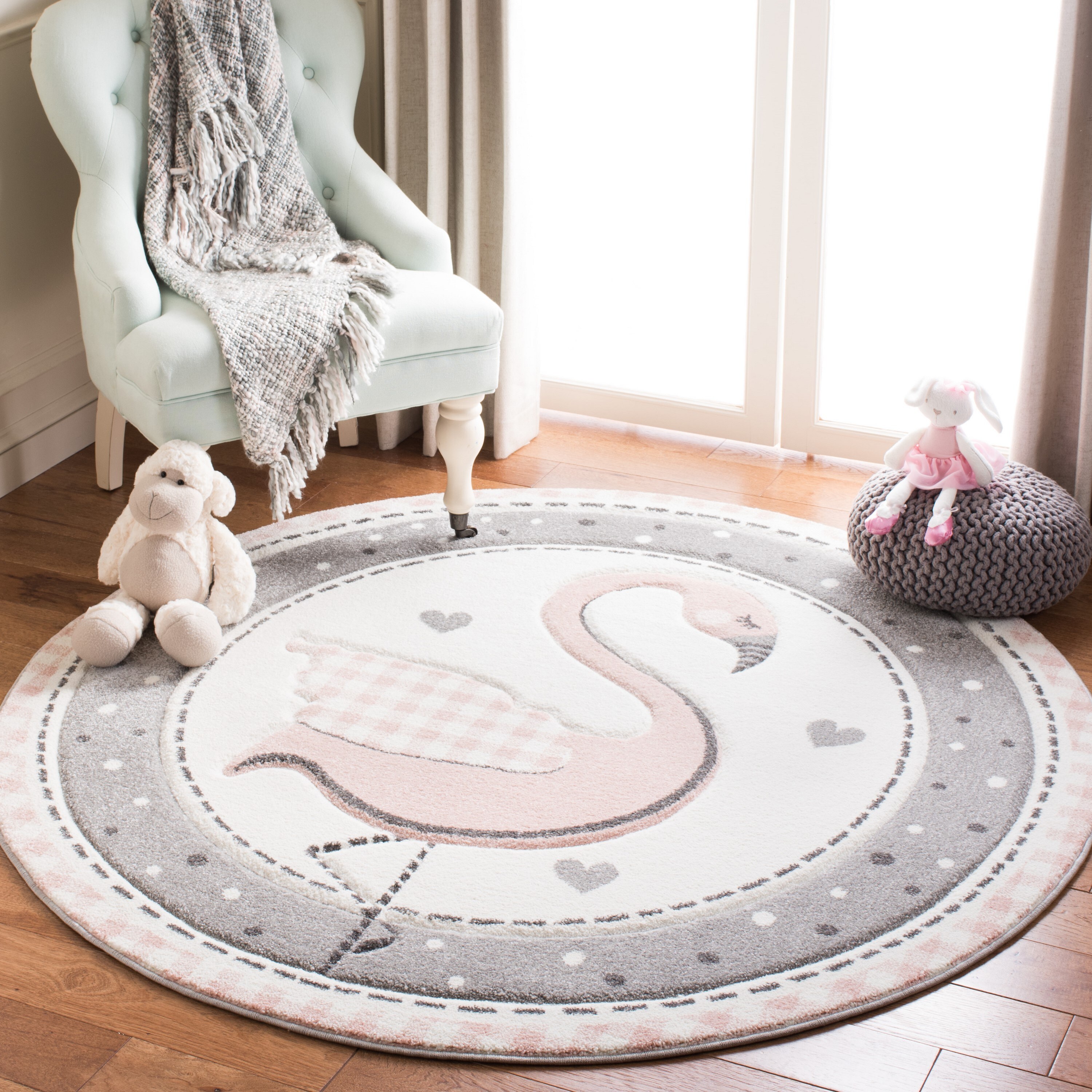 Safavieh Carousel Kids Navy/Ivory 5 ft. x 5 ft. Round Area Rug