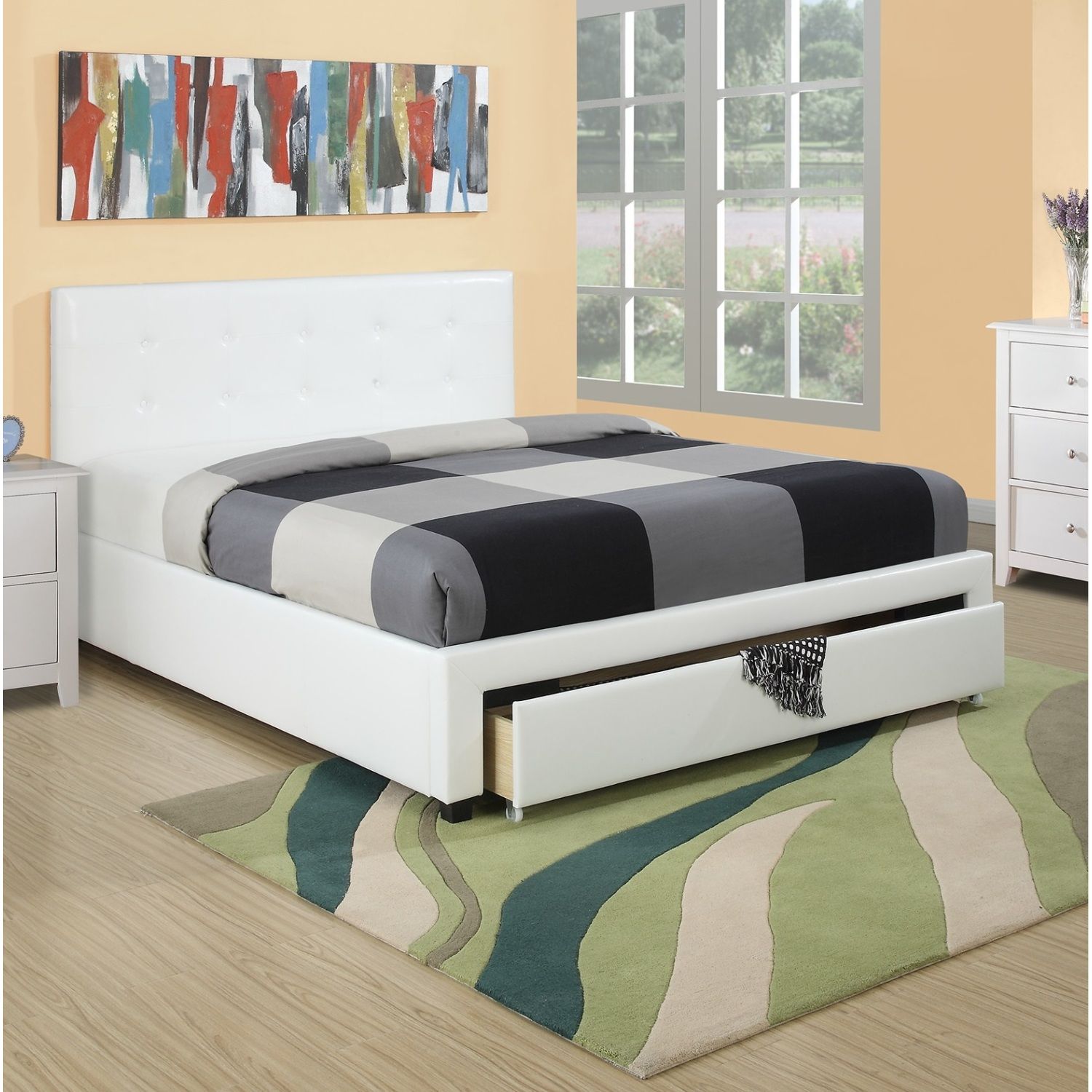 JASMODER HS00F9314F-ID-AHD White Full Composite Platform Bed with Storage