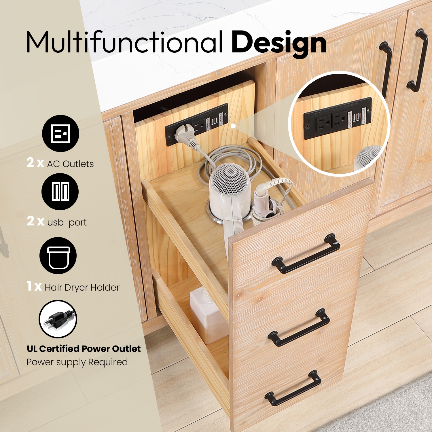 Leon 84" Fir Wood Double Vanity with Composite Top