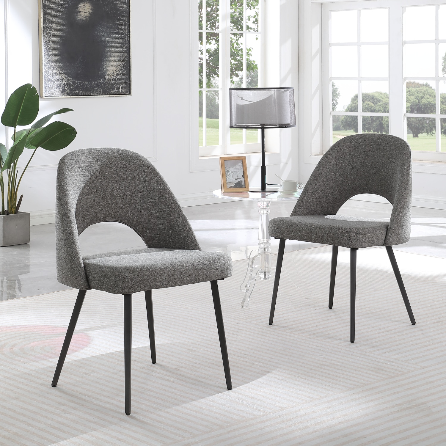 FARATI D2004DC-GREY Contemporary/Modern Upholstered Dining Side Chair (Metal Frame)