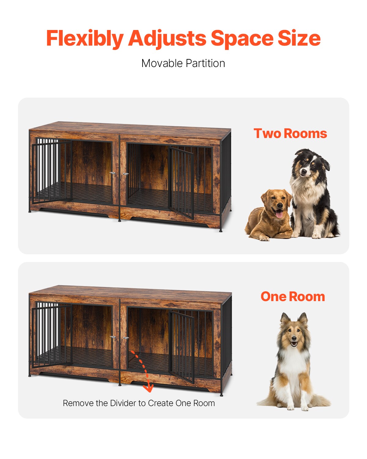 VEVOR 75in Dog Crate Furniture for 2 Dogs Extra Large Double Dog Crate ...