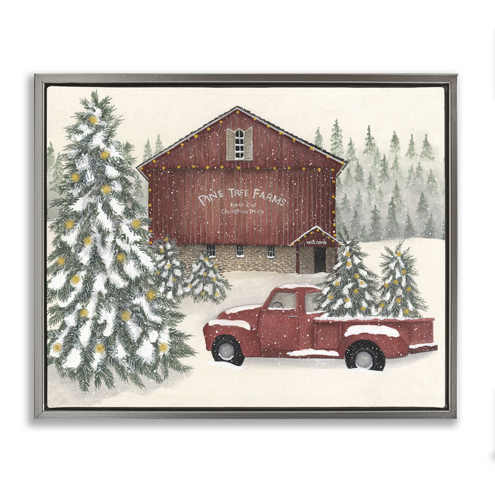 Stupell Industries BT-533-FFL-16X20 Winter Pine Tree Farm Floating Frame design by Linda Spivey
