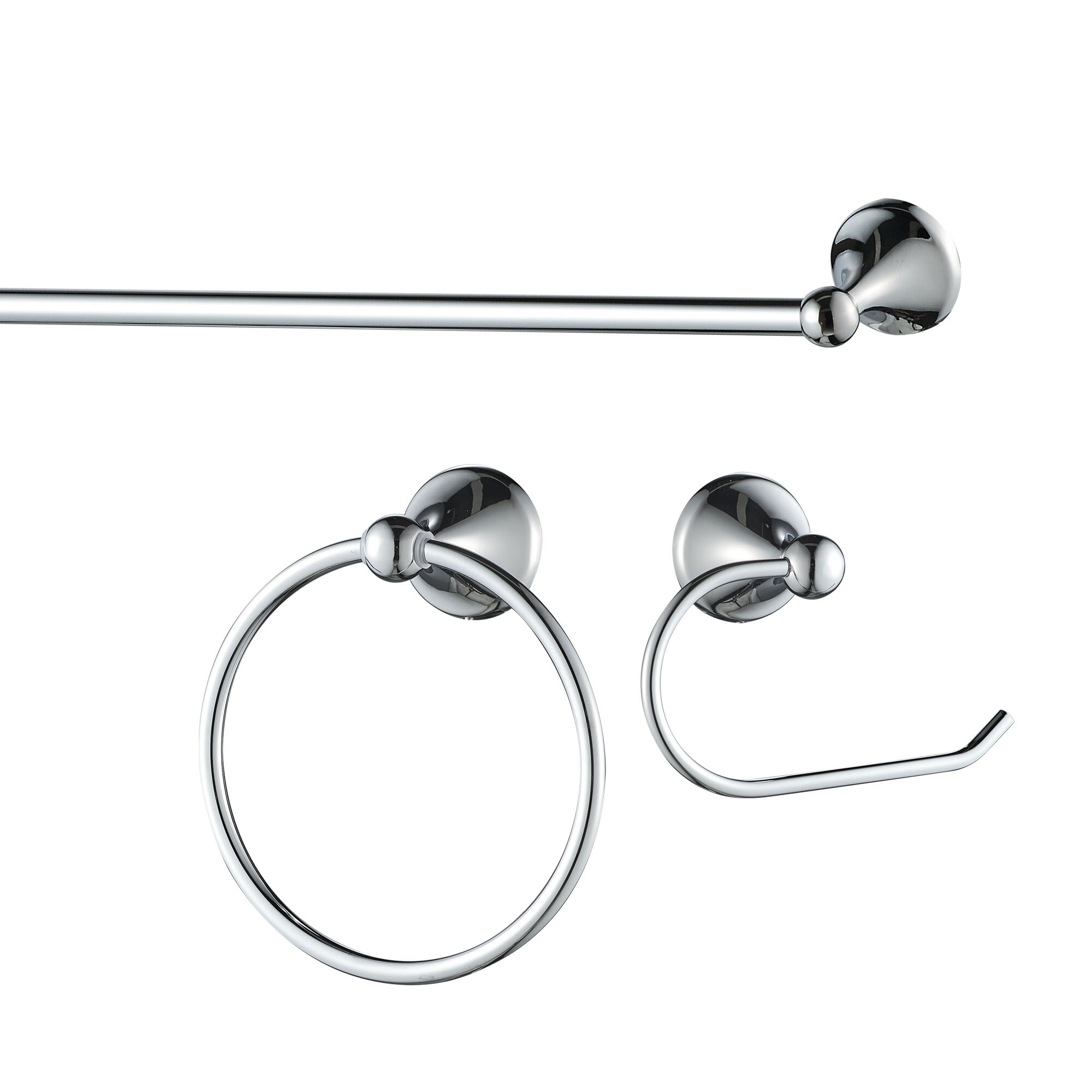 FORIOUS LL19102CH3A 3 -Piece Chrorme Decorative Bathroom Hardware Set Towel Bar, Toilet Paper Holder, Towel Ring Included