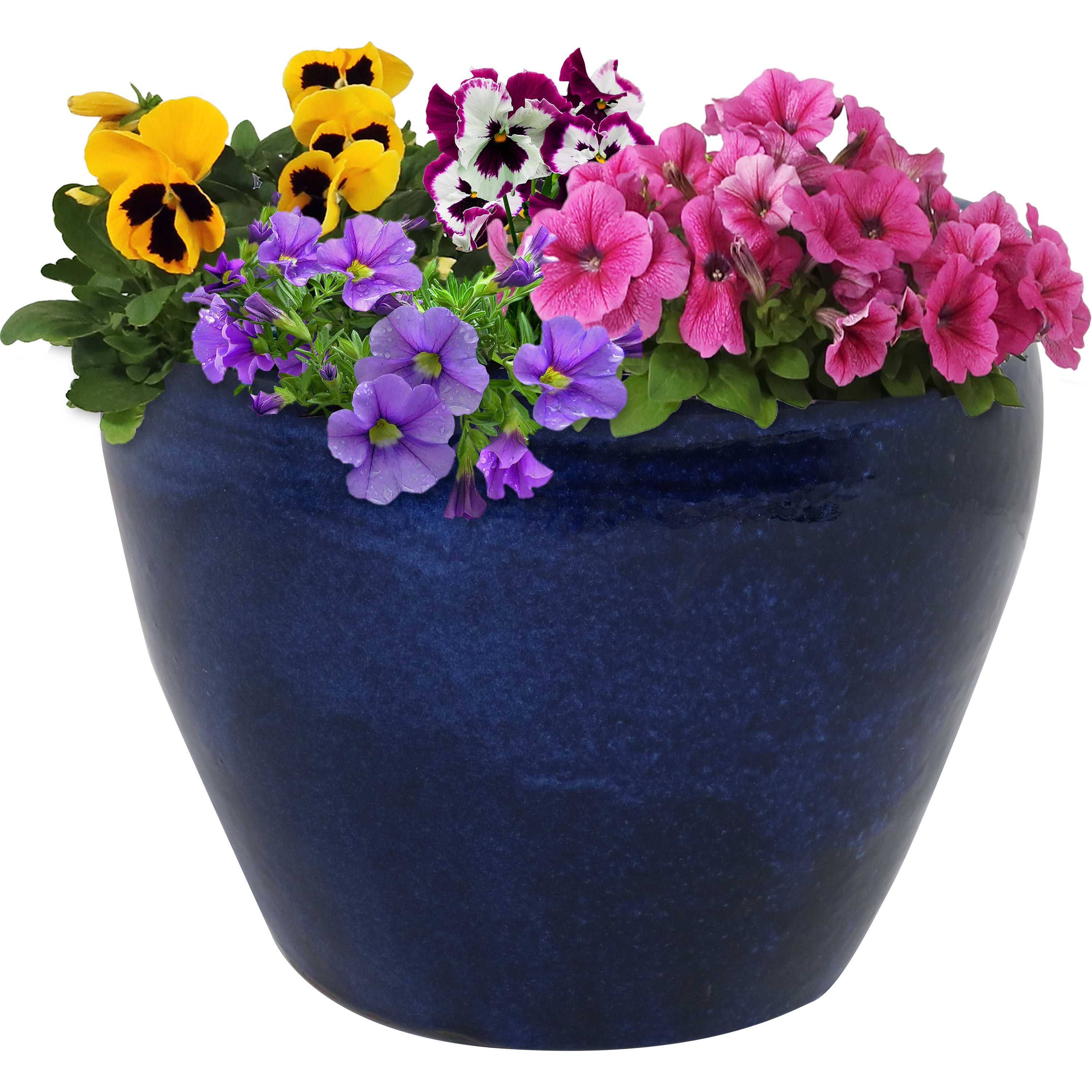 Sunnydaze Decor AP-827 Round 9.0-in W Medium Blue Ceramic Indoor/Outdoor Planter with Drainage Holes