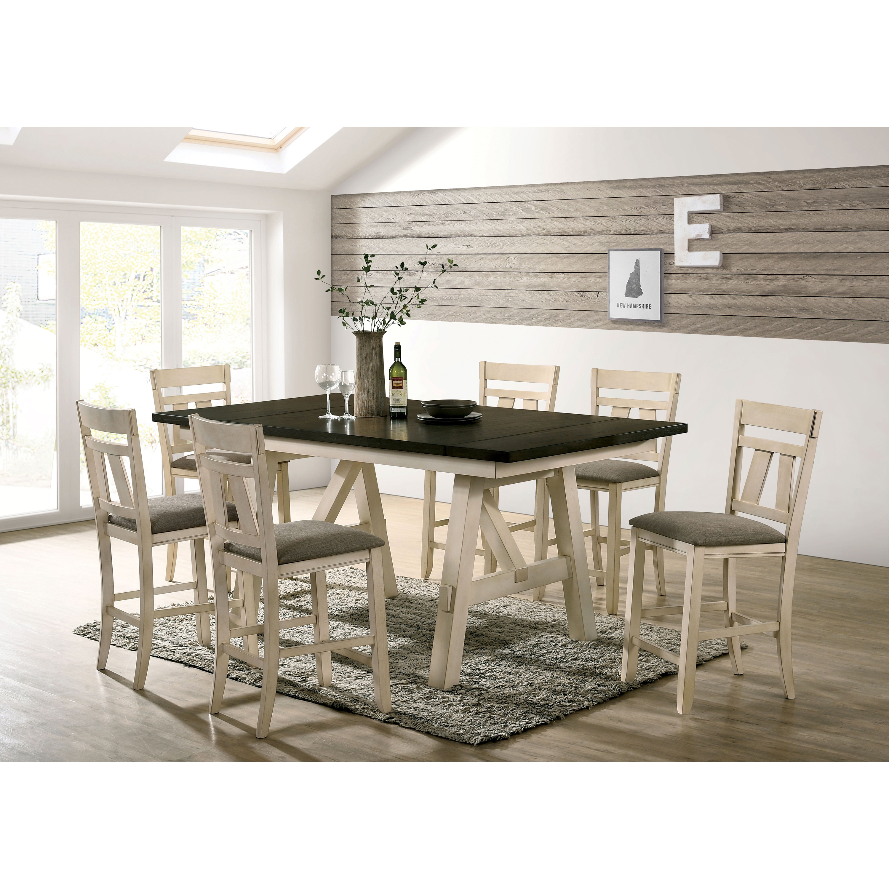 Furniture of America IDF-3487PT-7PC Carlman Ivory and Gray Transitional Dining Room Set with Rectangular Table (Seats 6)