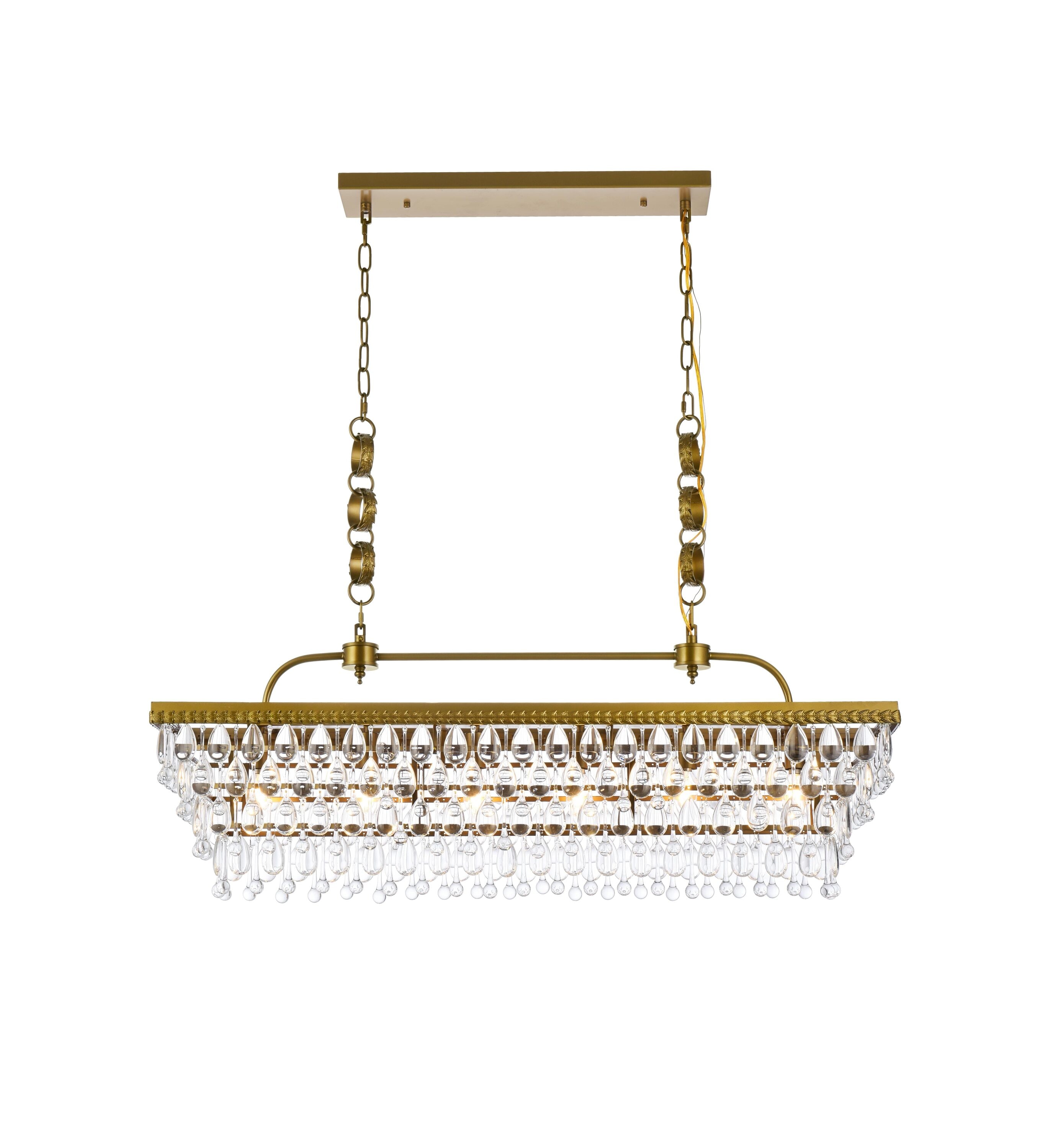 Nordic Brass and Crystal 6-Light Rectangular Pendant