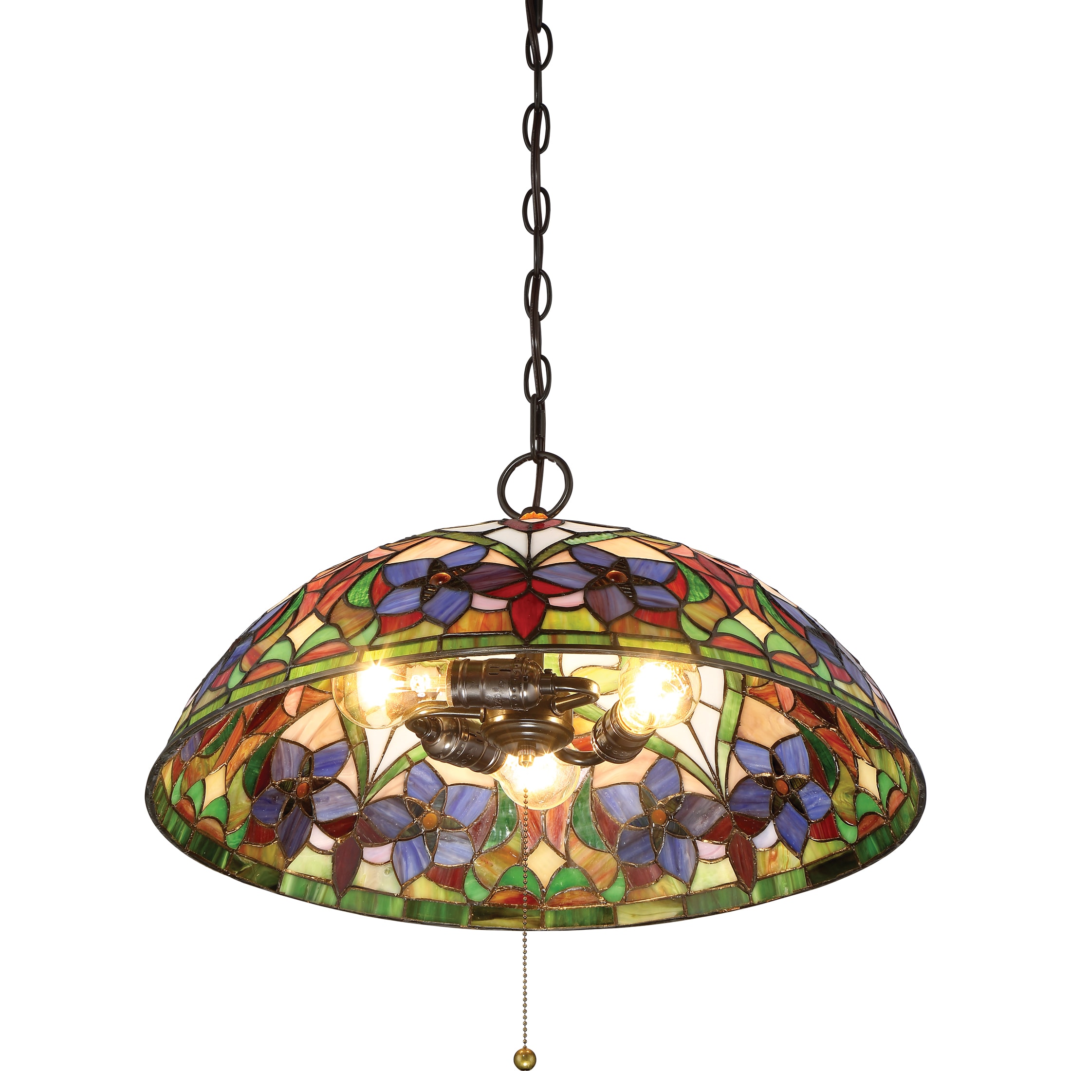 Quoizel Violets 3-Light Vintage Bronze Traditional Stained Glass Dome ...