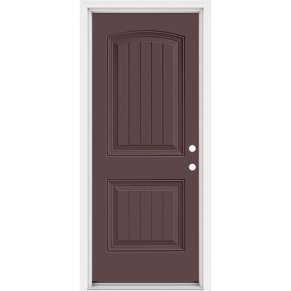 Masonite 321183 Steel Doors Series 32-in x 80-in x Steel No glass Left-hand inswing Currant Painted Prehung Front Door with Brickmould Insulating core