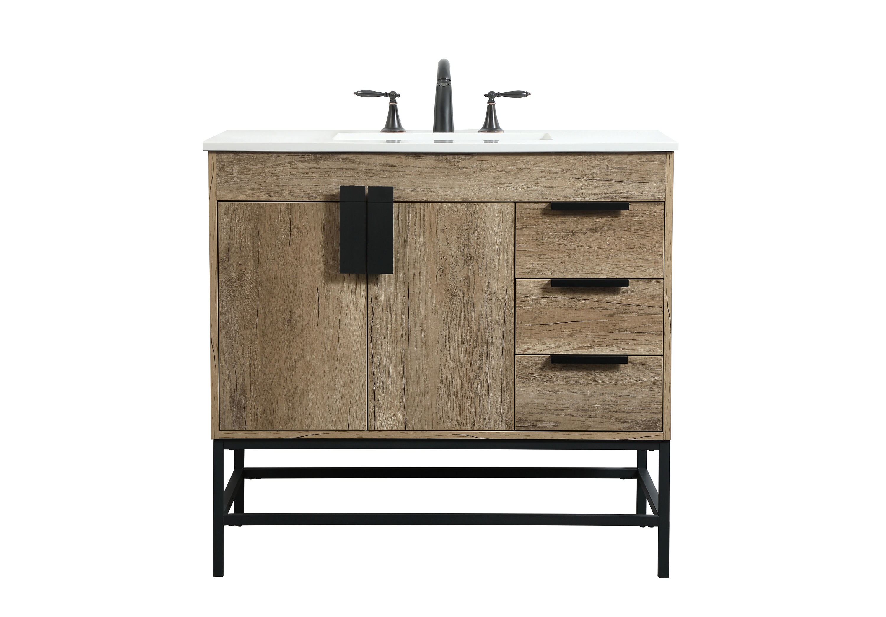 Home Furnishing 36-in Natural Oak Undermount Single Sink Bathroom Vanity with Ivory White Engineered Marble Top in Yellow | - Elegant Decor HF146508NT