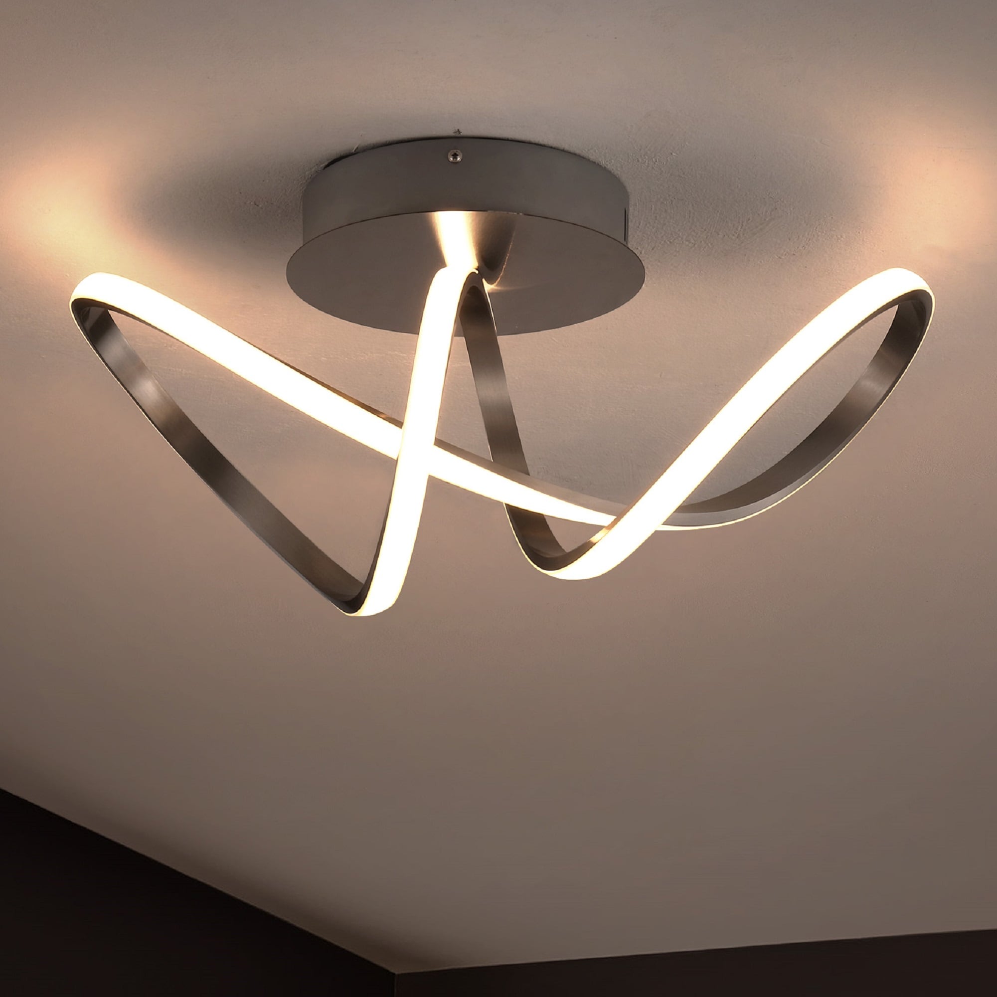 JONATHAN  Y JYL1701A Chantelle 19.5" Aluminum Loop Integrated 1 -Light 19.5-in Nickel Integrated LED Semi Flush Mount Light