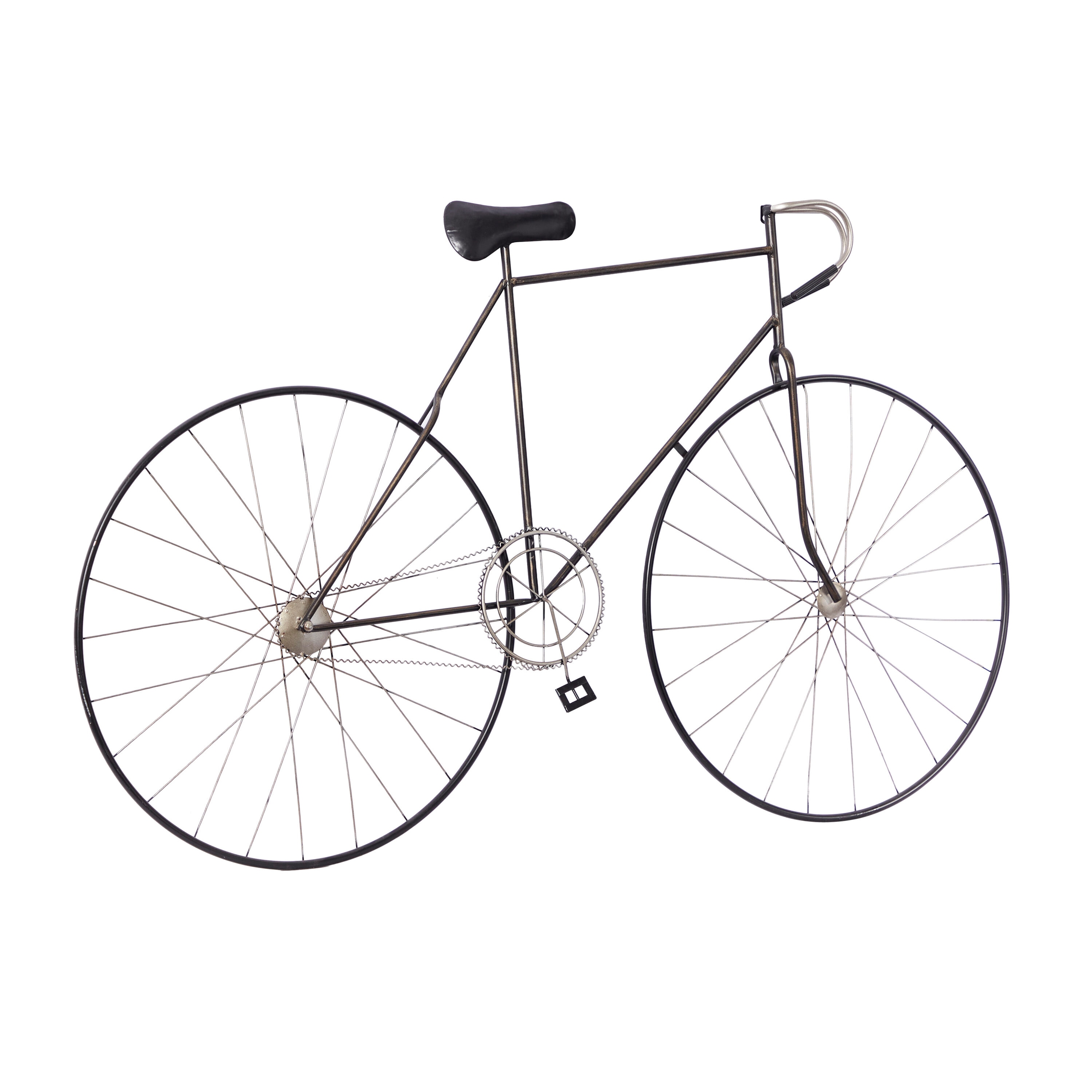 Black Metal Vintage Bicycle Wall Sculpture with Brass Accents