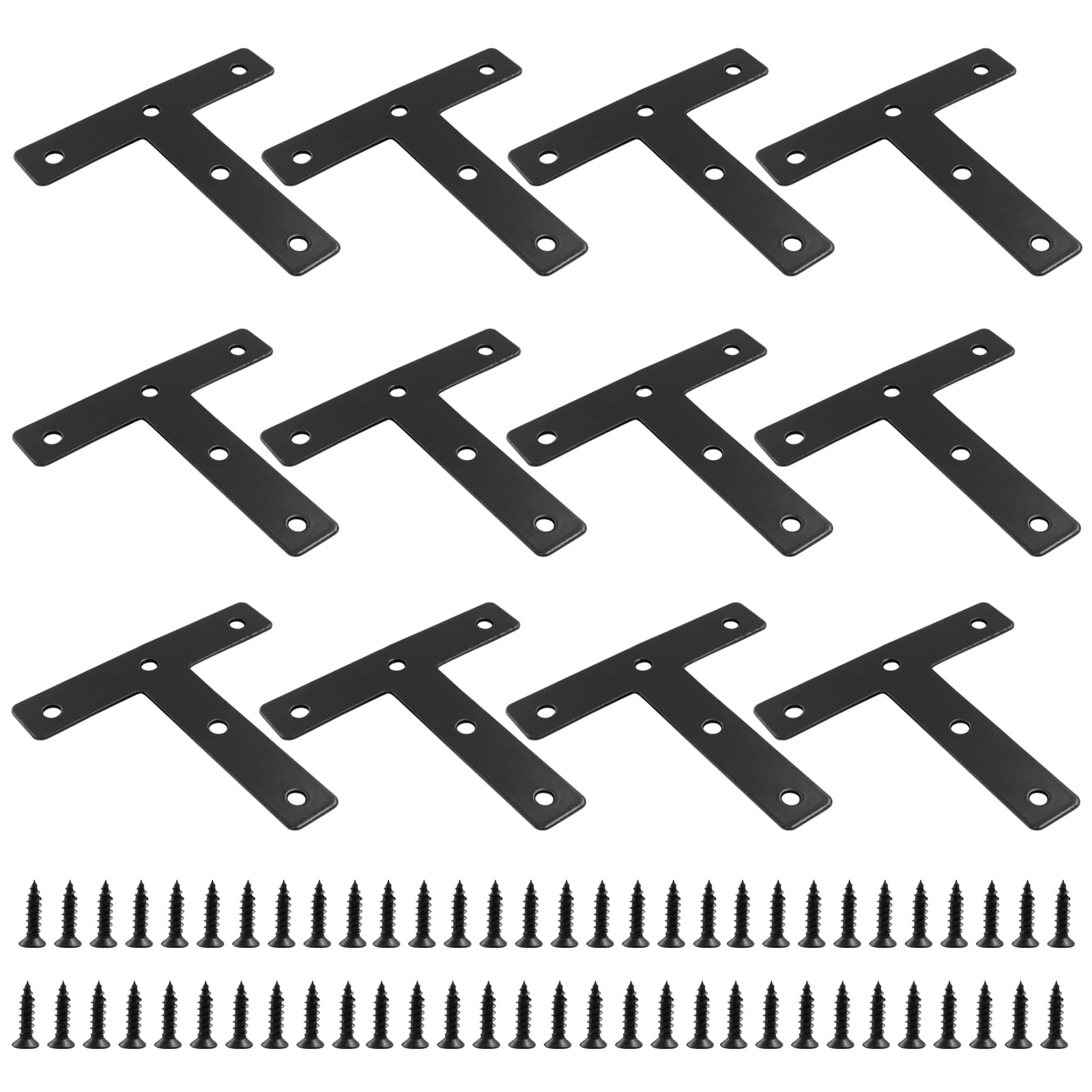 CYIKE  12 Pack T Shape Flat Bracket 3.15 by 3.15 Stainless Steel Flat Corner Brackets for Wood Furniture Cabinet Windows Desks Black