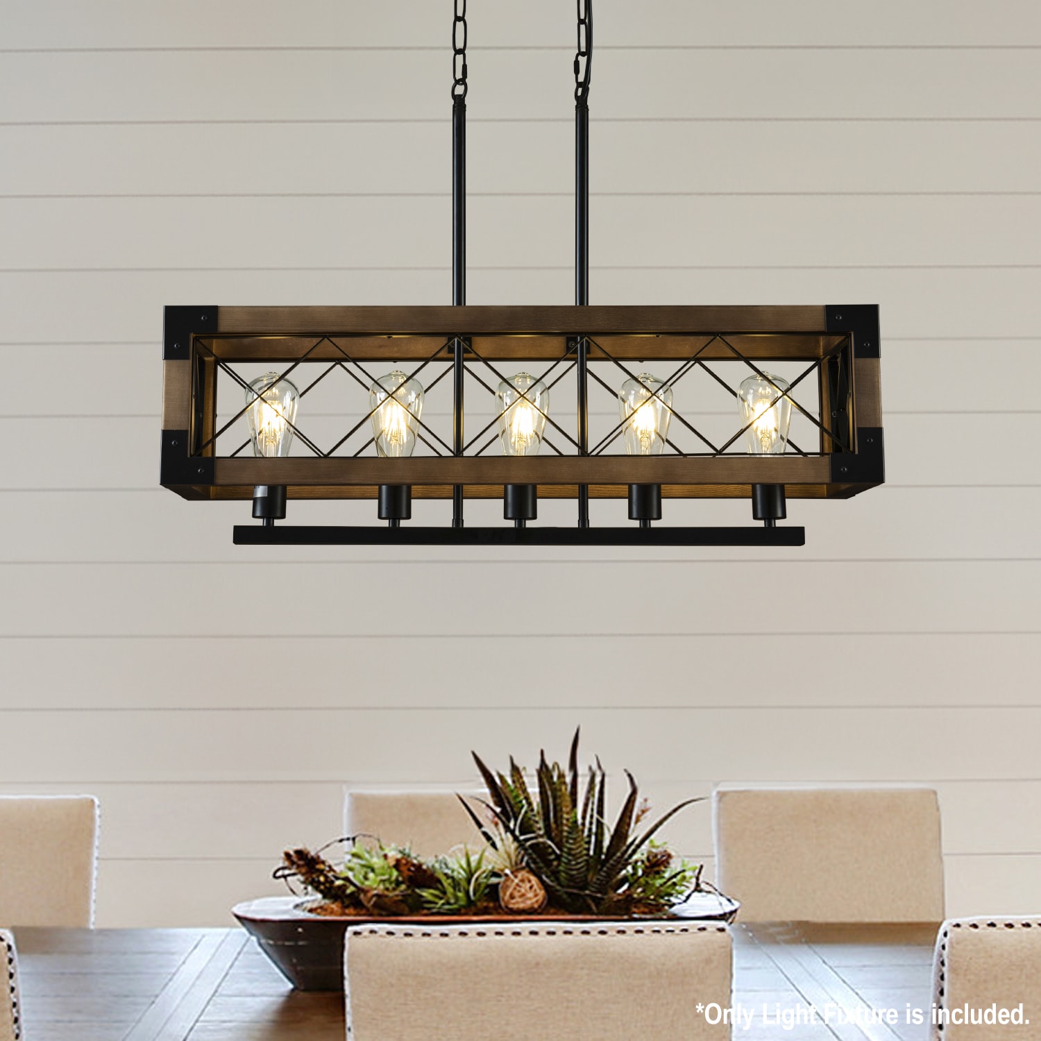 AloaDecor Lighting 7028D80MB 5 -Light Polished Bronze Farmhouse Cage Wood For Use in Dining Rooms, Foyers, Kitchens, Living Rooms Chandelier