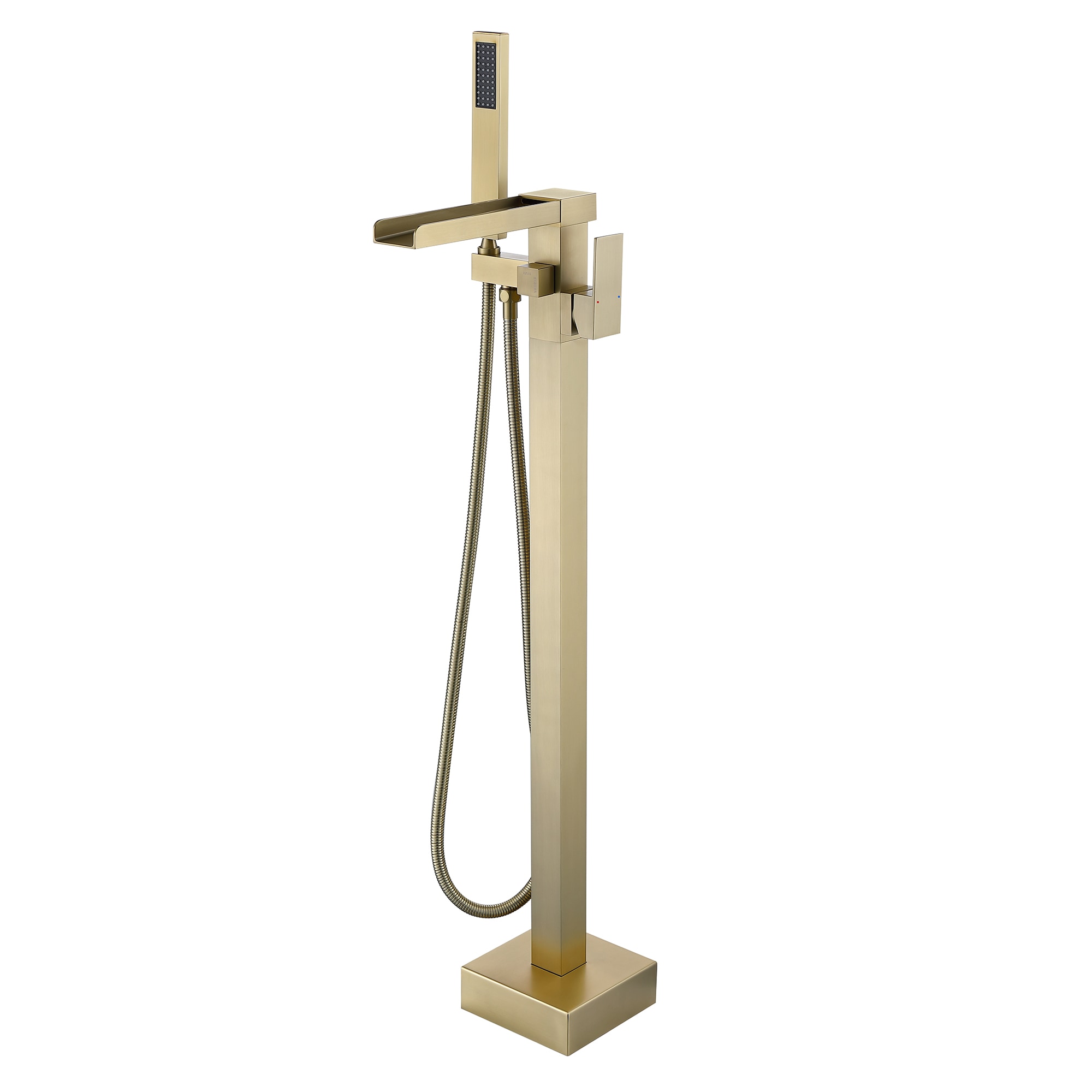 WELLFOR WB-0955 Brushed Gold 1-handle Freestanding Waterfall Bathtub Faucet with Hand Shower ( Valve Included )