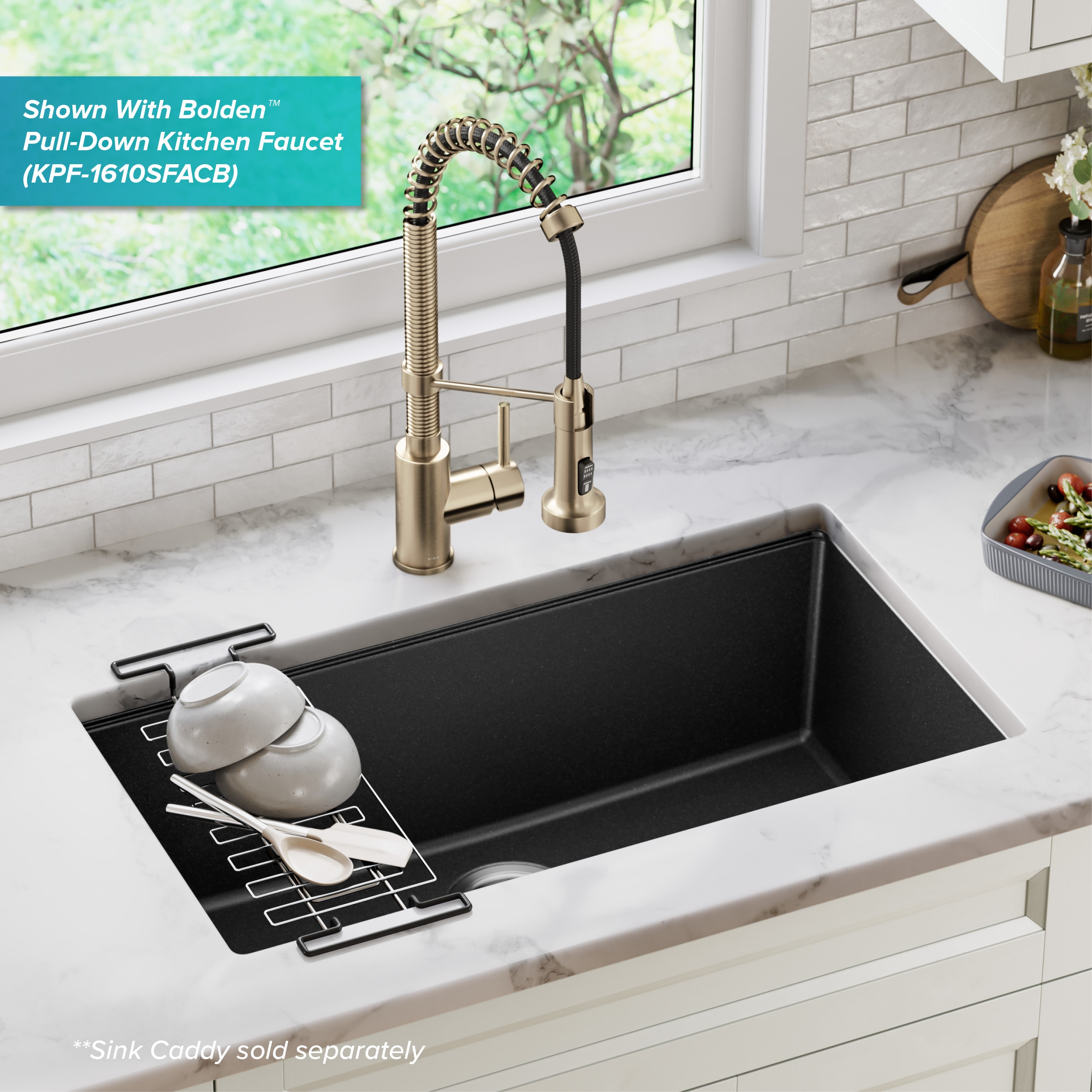 31 Inch Undermount Single Bowl Black Granite Kitchen Sink