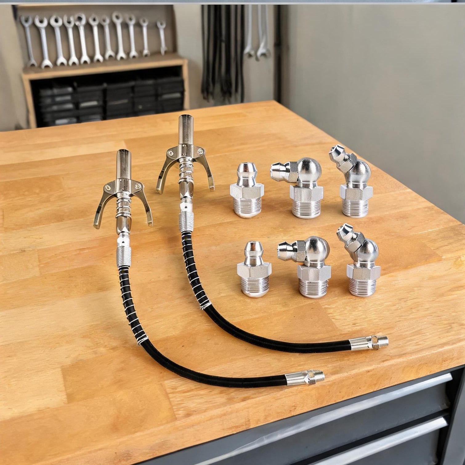 FlowLuxe Galvanized Carbon Steel Grease Gun Coupler with Dual-Handle Locking for High-Pressure Lubrication