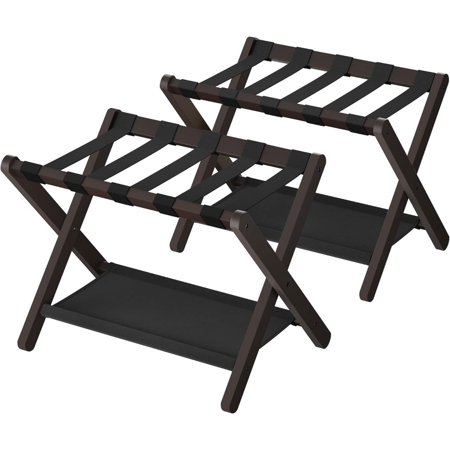 Slickblue D-FR-5269871597RLBCT Set of 2 Bamboo Luggage Racks with Lower Storage Shelf - Walnut/Black/Brown
